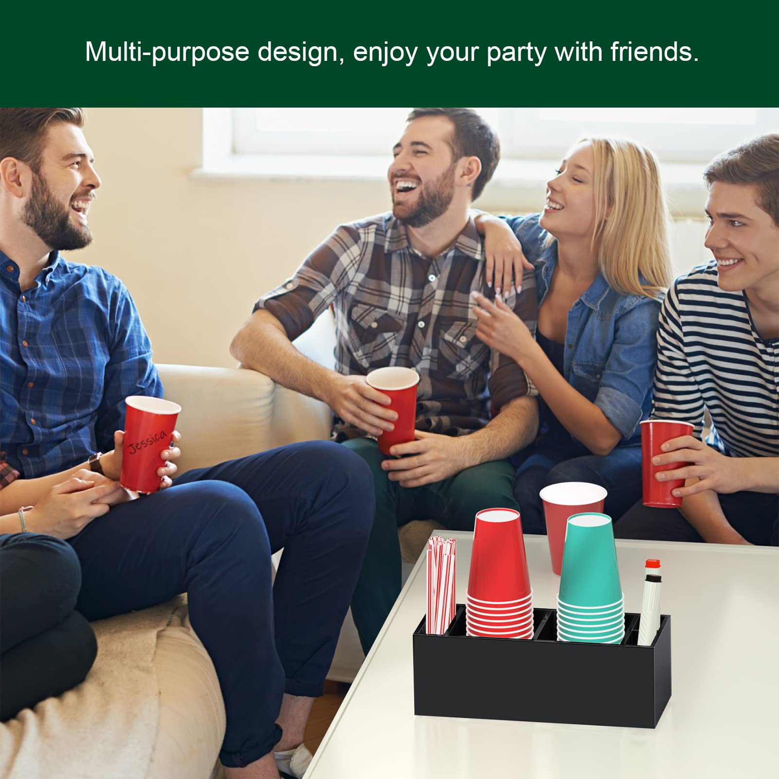 Bosscasa Double Cup Holder With Marker Slot, Party Cup Dispenser Acrylic Cup Organizer Mark Your Cup And Drink Up Caddy Modern B