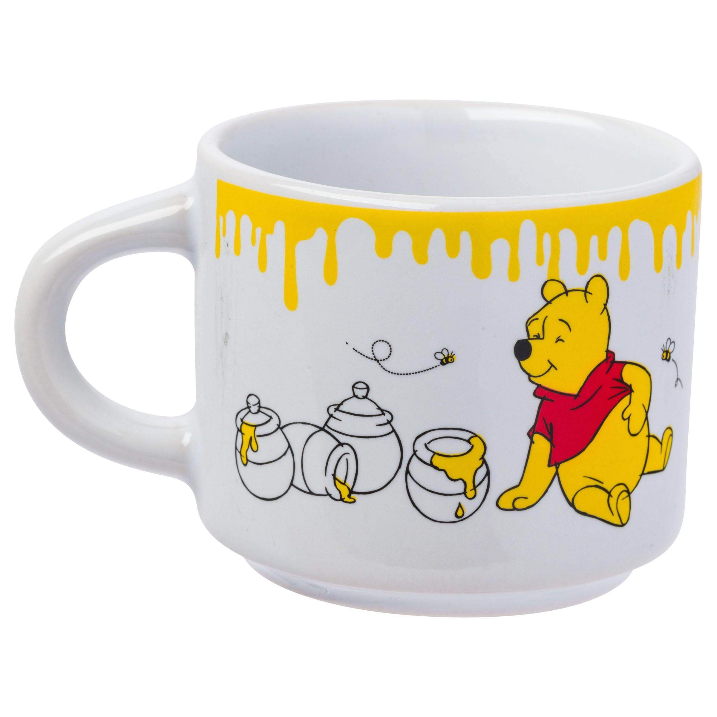 Silver Buffalo Disney Winnie The Pooh Honey Hunny Drips 4Pc Stackable Ceramic Espresso Small Cup Set, 3 Ounces