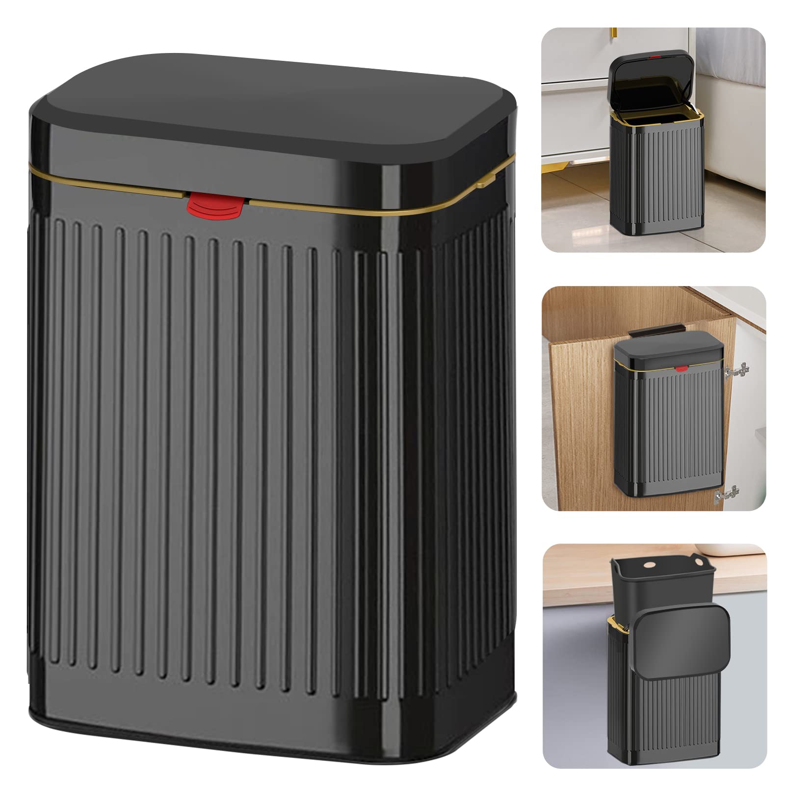 Glodeals Kitchen Hanging Trash Can With Lid, 2.1Gal/ 8L Stainless Steel Trash Can Compost Bin Counter Top, Wall-Mount Indoor Kit