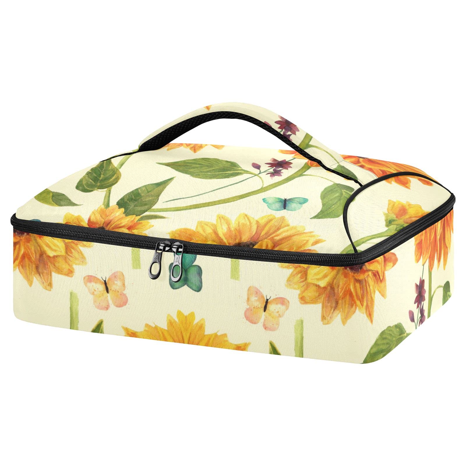 Xigua Vintage Sunflower Butterfly Casserole Dish Carrier For Hot Or Cold Food Storage,Insulated Casserole Carrying Case Perfect
