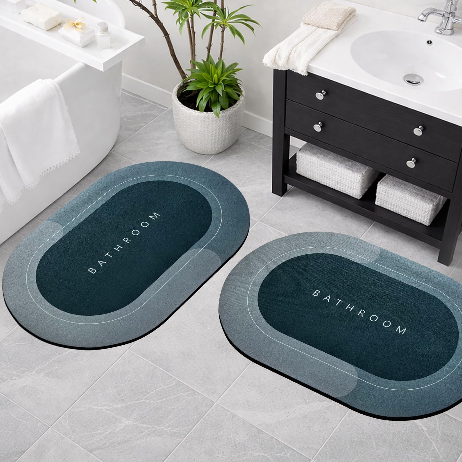 Canway 2 Pieces (3.5Mm) Anti-Skid Water Soaking Bathroom Print Door Mat, Water Absorbent Mat (40X60Cm) Green