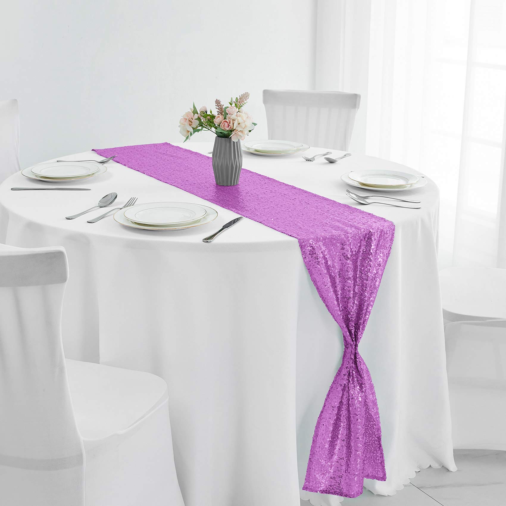 2 Packs 12 X 72 Inches Light Purple Sequin Table Runner, Glitter Lavender Runner For Birthday Party Supplies Decorations Wedding