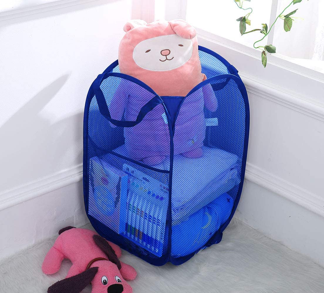 Larpur Mesh Laundry Basket, Pop Up Laundry Hamper With Handles, Collapsible Clothes Basket For Travel, College, Dorm, Royal Blue