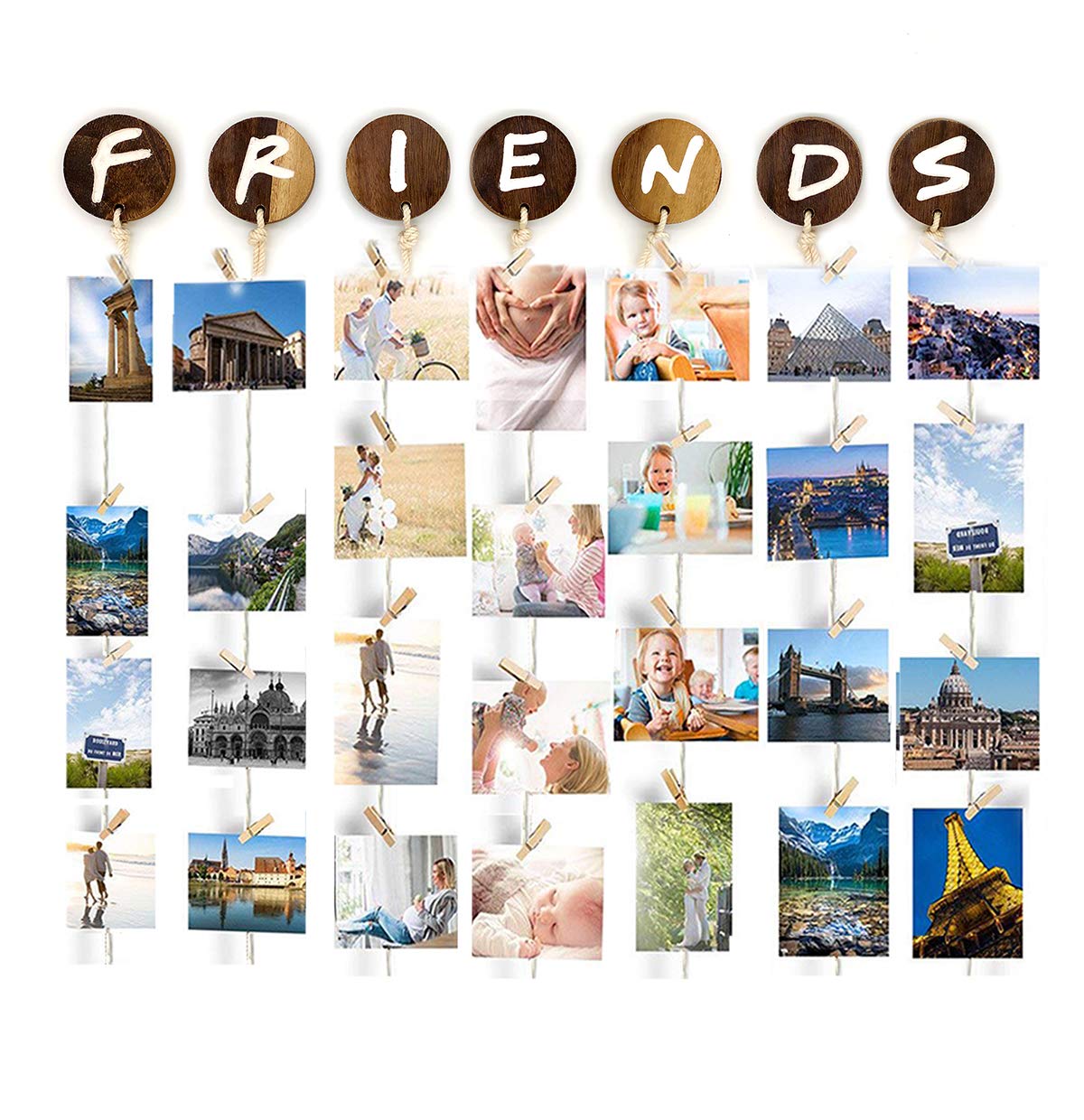 Vah Friend Hanging Photo Display Picture Frame Collage Picture Display Organizer With Wood Clips For Wall Decor Hanging Photos P