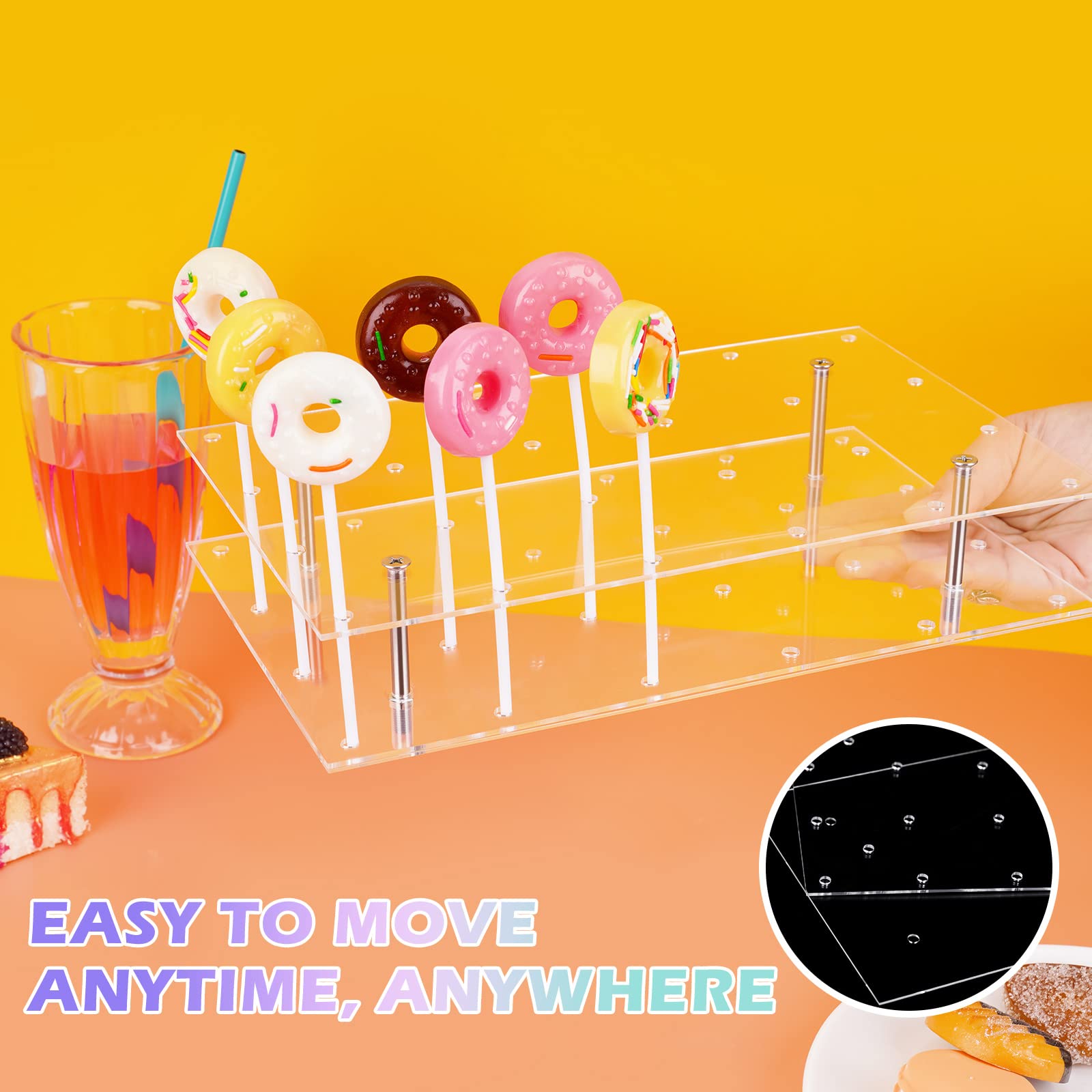 Nihome Cake Pop Stand 24 Holes Aryclic Display Stands For Dessert Table 2-Tier Cupcake Lollipop Candy Display For Wedding Party