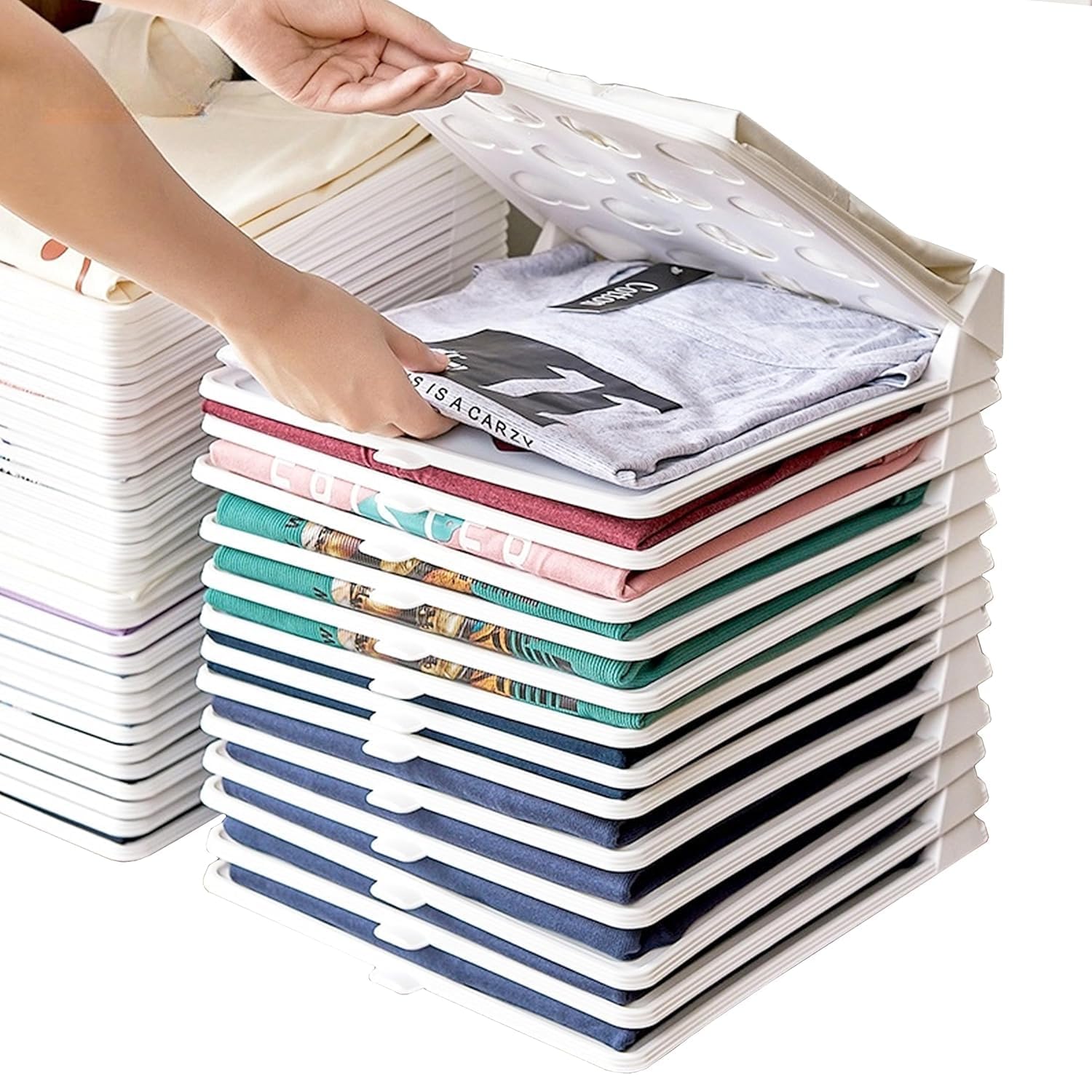 Mechdel Effortless Closet Organizer, Shirt Organizer For Men T Shirt Organizer | 10 Pcs (White, Plastic)