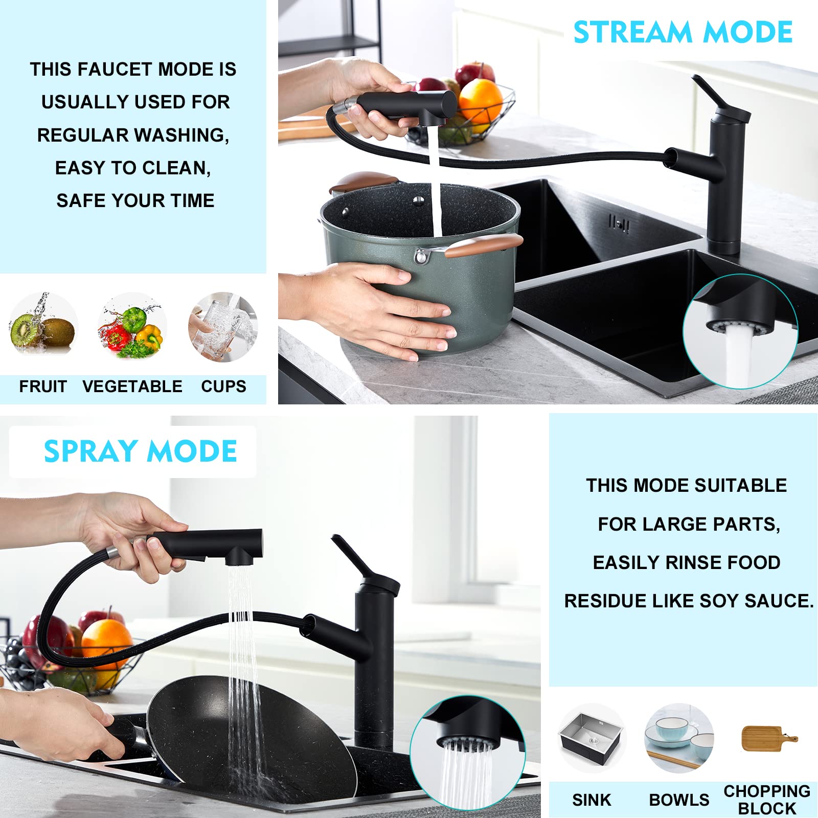 Crea Kitchen Faucets,Bar Sink Faucet,Black Kitchen Sink Faucet Pull Out Sprayer Utility Prep Wet Faucet Small Single Handle Hole