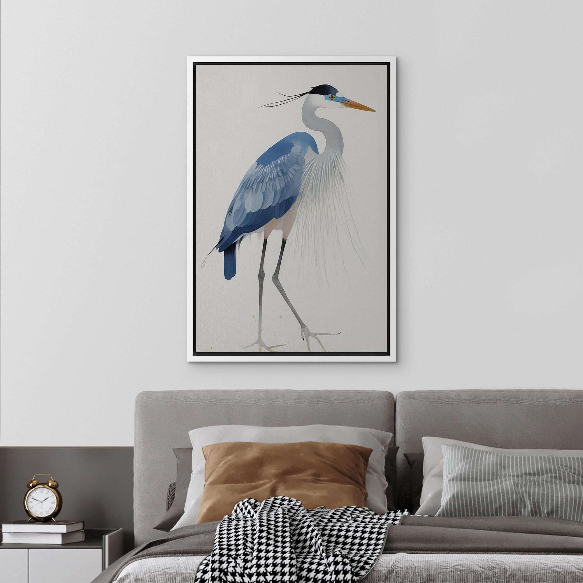 Wall26 Framed Canvas Print Wall Art Watercolor Pastel Blue Heron Bird Side Profile Animals Wilderness Illustrations Modern Art A