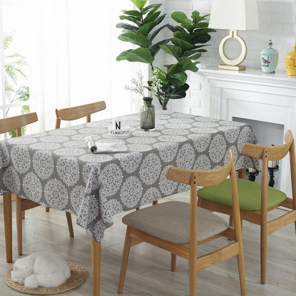 meioro Tablecloth Round Retro Tablecloths Grey Medallion Table Cloth Linen Table Cover for Dinner Home Restaurant Decor