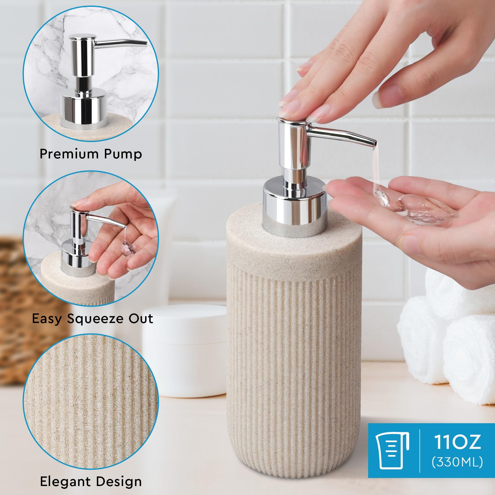Bathroom Accessory Set 5Pcs- Lotion Soap Dispenser,Toothbrush Holder,Qtip Holder Dispenser,Vanity Tray And Soap Dish-Modern Bath