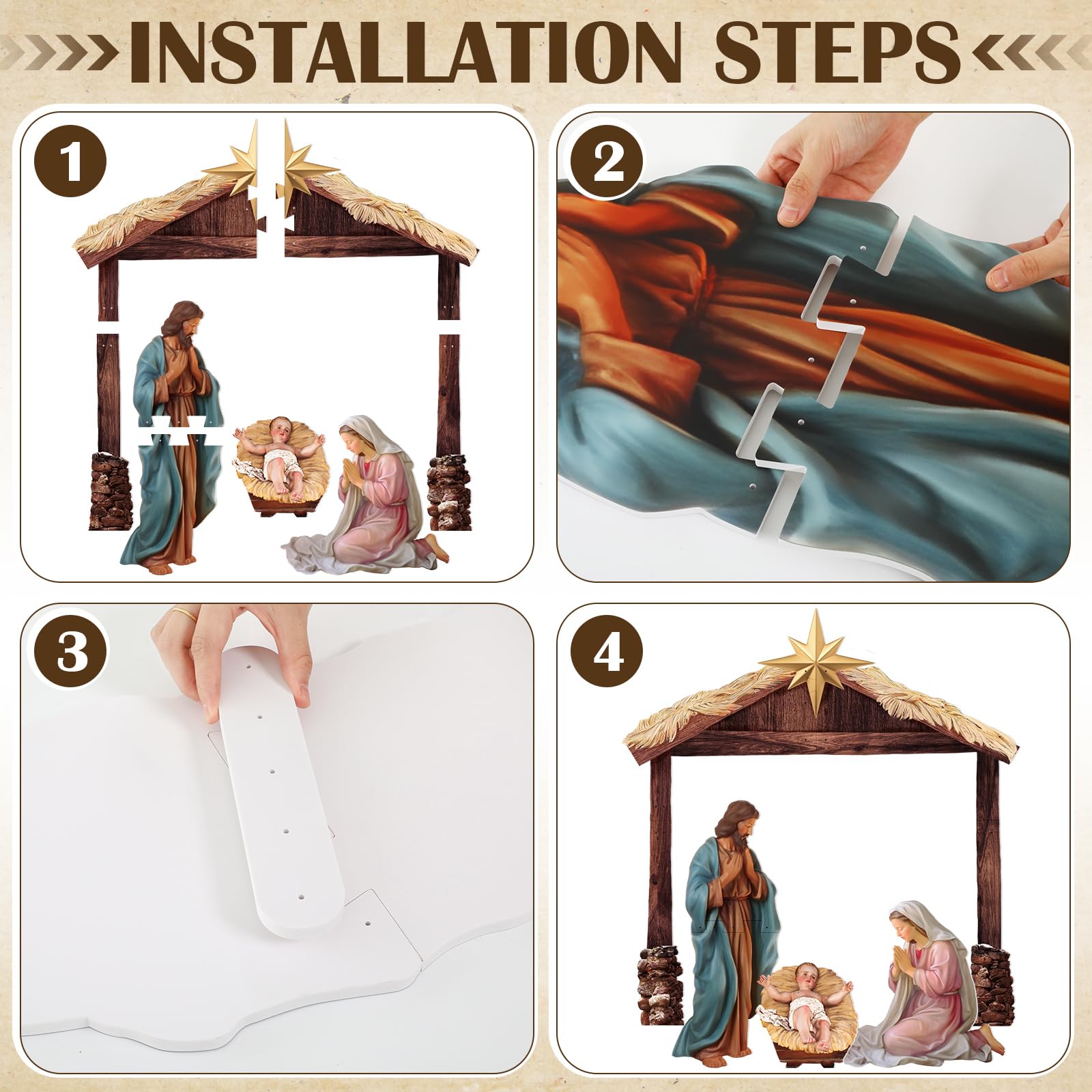 Cinnvoice 4 Pcs Large Christmas Nativity Scene Outdoor 45   Holy Family Jesus Joseph Mary Sheep Outdoor Yard Decoration Weatherp