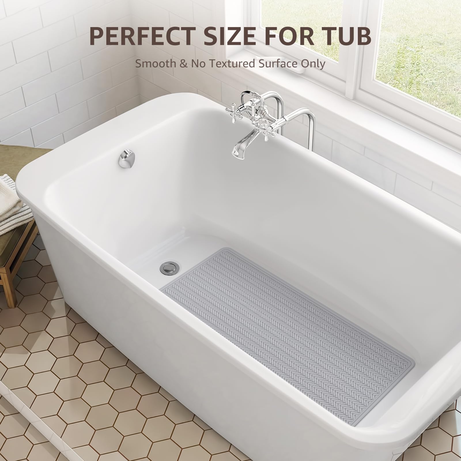 Non Slip Bathtub Mat Rubber Baby Bath Tub Shower Mat with Strong Suction Cups (A Little Grey)