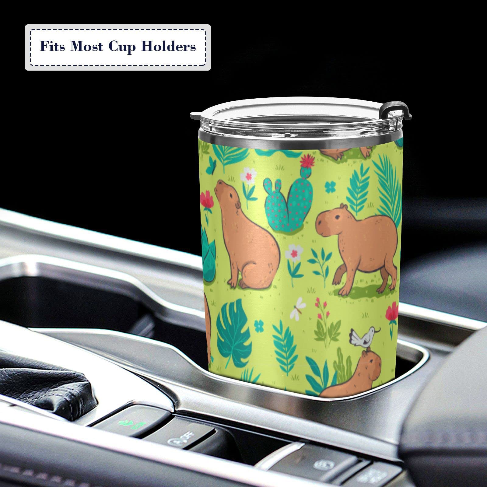 Yasala Tumbler Capybara Cacti Blue Insulated Coffee Cup Driver Beverage Container Office Travel Mug With Straw And Lid 20Oz Back