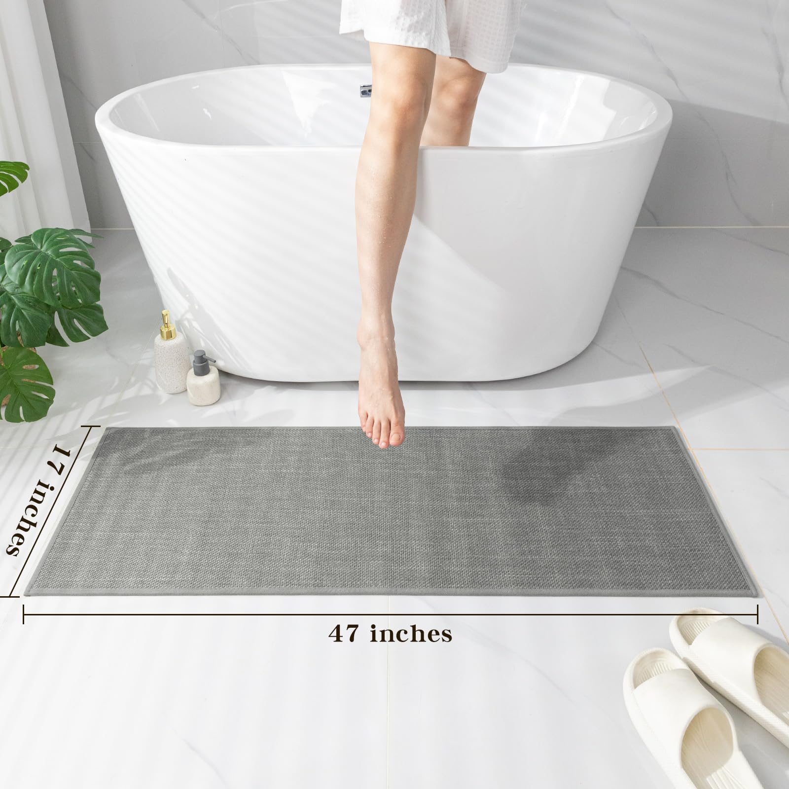 Chakme Bathroom Rugs Mat 47X17, Ultra Thin Non Slip Bath Mat Runner Quick Dry Absorbent Bath Mat For Bathroom Floor, (Dark Grey,