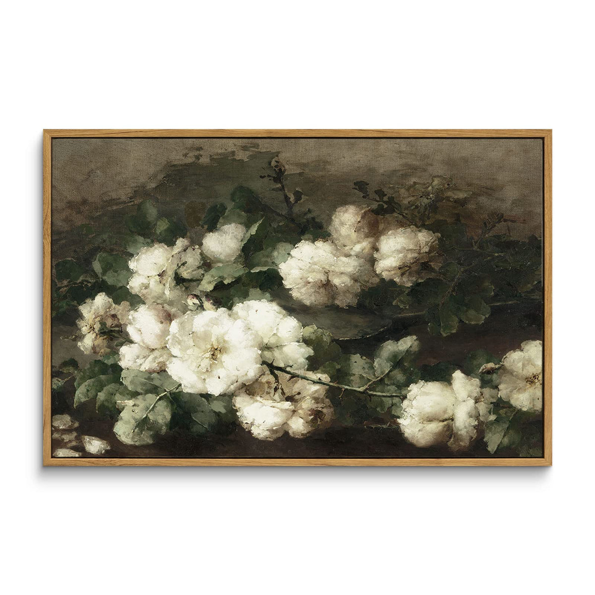 Insimsea Framed Canvas Wall Art Room Decor, White Roses Still Life Paintings Canvas Print, Mid Century Modern Decor Home Decorat