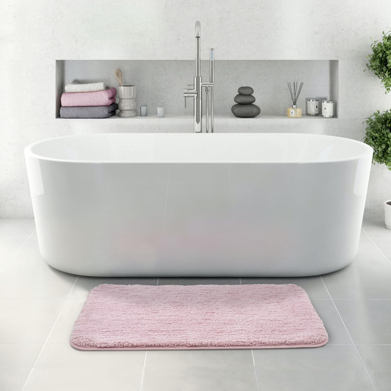 Rosmarus Shaggy Bath Rugs For Bathroom Non Slip 24'' X 36'', Water Absorbent Bath Mat, Soft Shower Mat For Bathroom Floor & Tub,