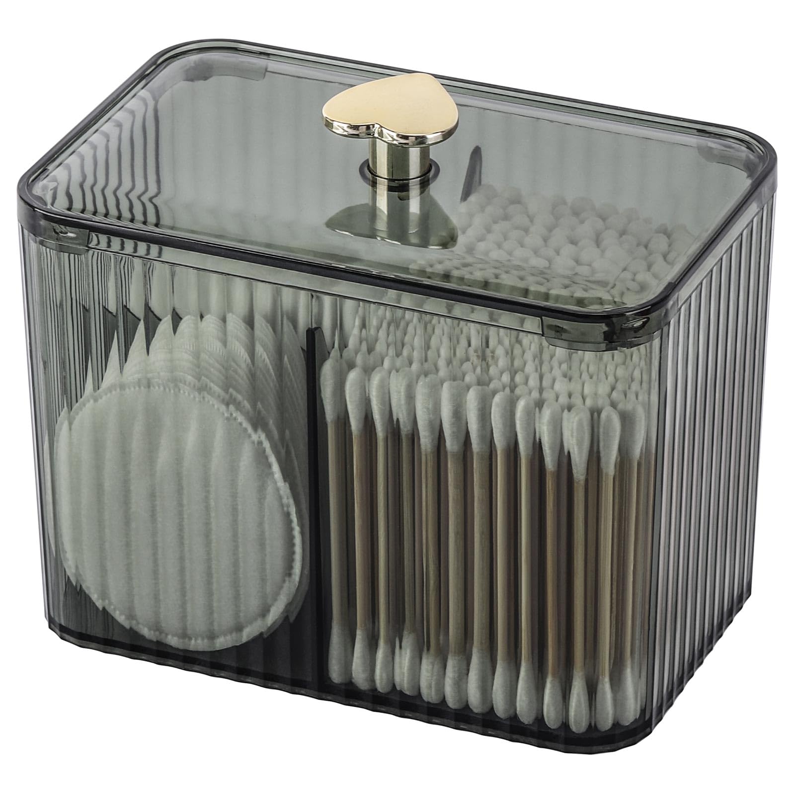 Tbestmax Qtip Holder Dispenser 3-Section Clear Cotton Swab/Pad/Ball Holder Container 3 Grids Bathroom Organizer Jar Cosmetics St