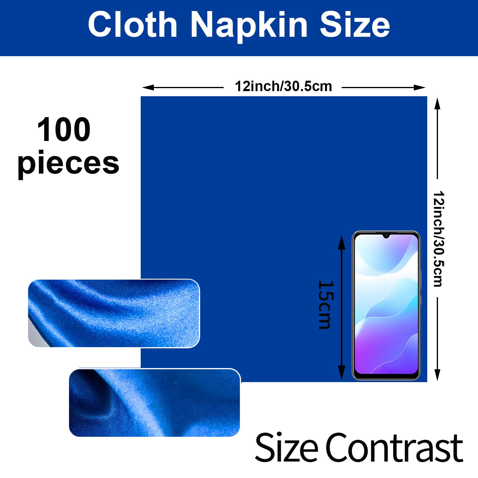 SiinvdaBZX 100 Pieces Royal Blue Cloth Napkins 12 x 12 Inches  Small Size Square Satin Napkins Silky Soft Dinner Napkins or Handkerchief for Banquet Wedding Christmas Thanksgiving Decoration