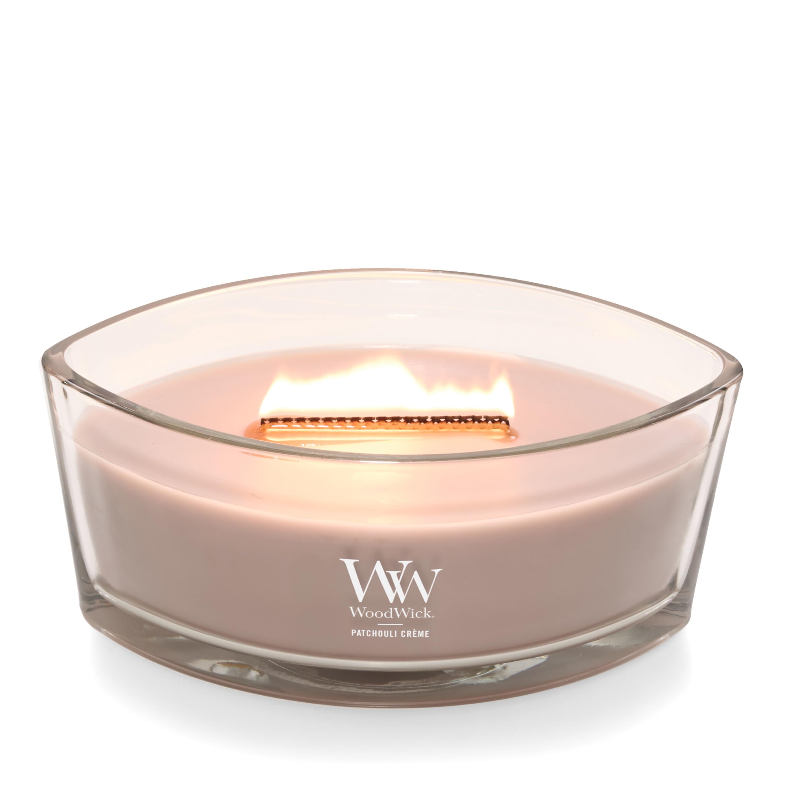 WoodWick Patchouli Crme Gifts for Women and Men, 16 oz Ellipse Candle with Crackling Wick