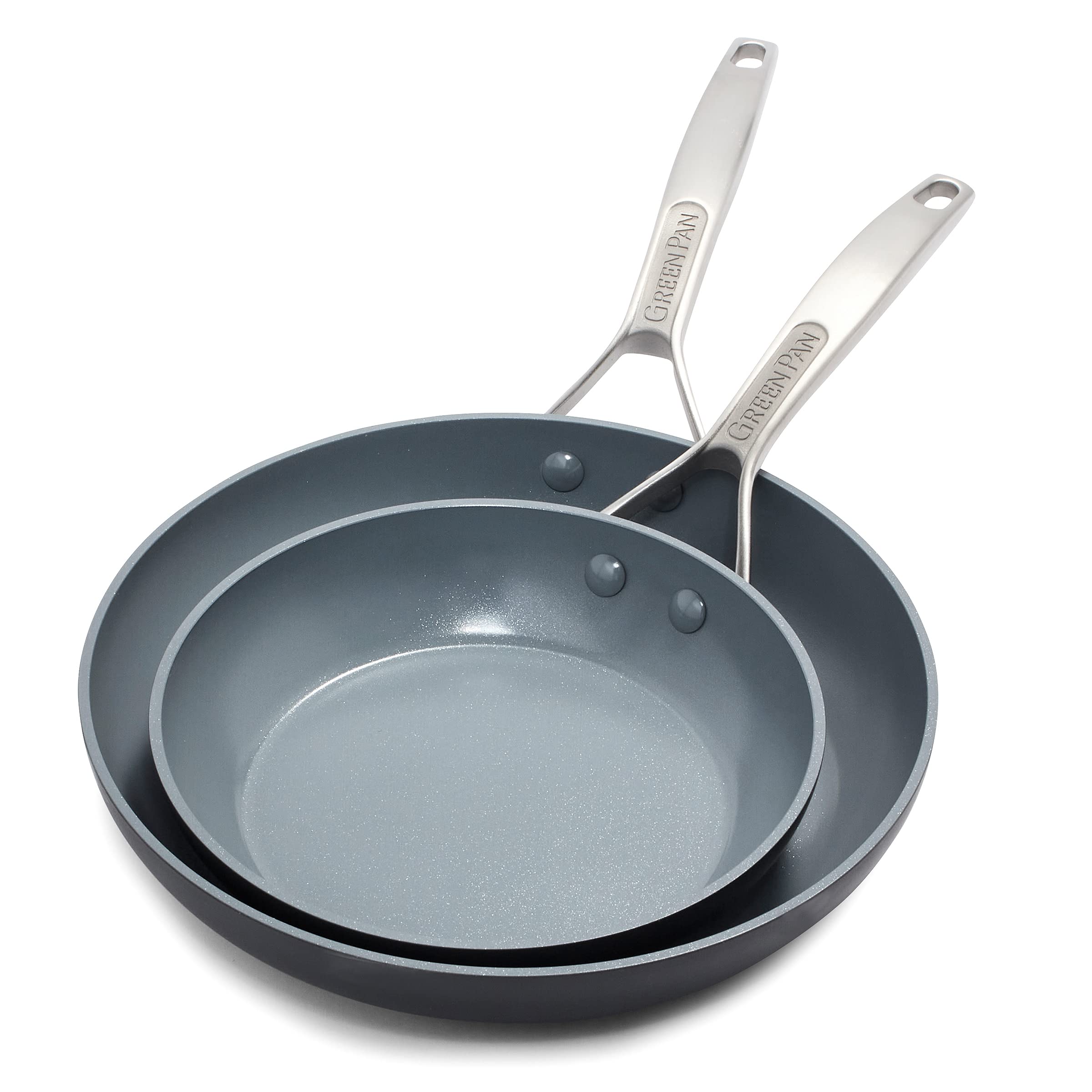 GreenPan Paris Pro Hard Anodized Healthy Ceramic Nonstick  10'' and 12'' Frying Pan Skillet Set  PFAS-Free  Dishwasher Safe  Grey