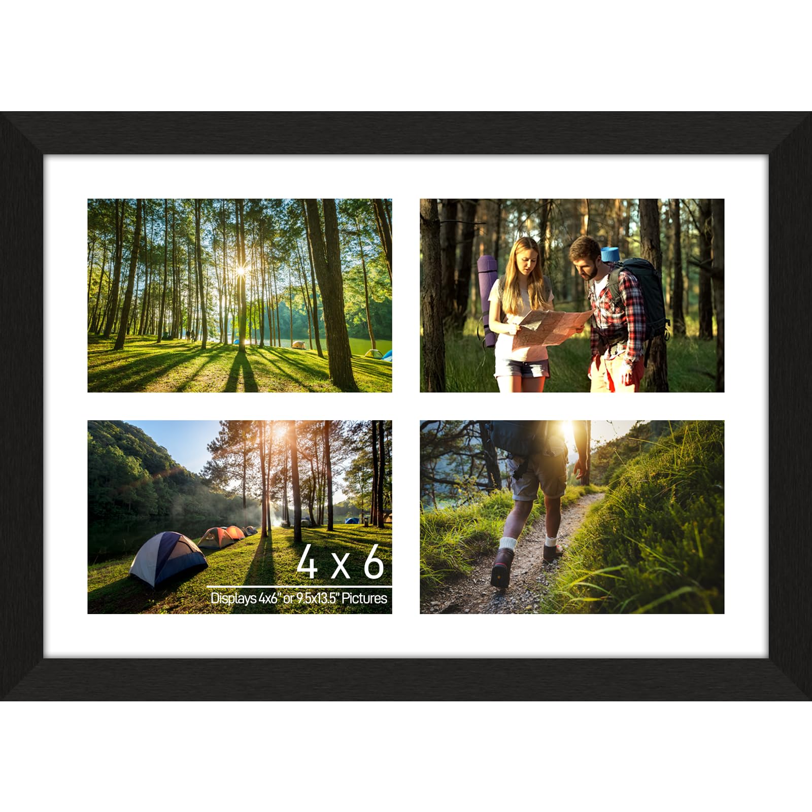 Lacopgr 4x6 Photo Collage Frame 4 Openings, 9.5x13.5 Multi Picture Frame Collage Wall Decor Wooden, Black Frame with White Mat, 