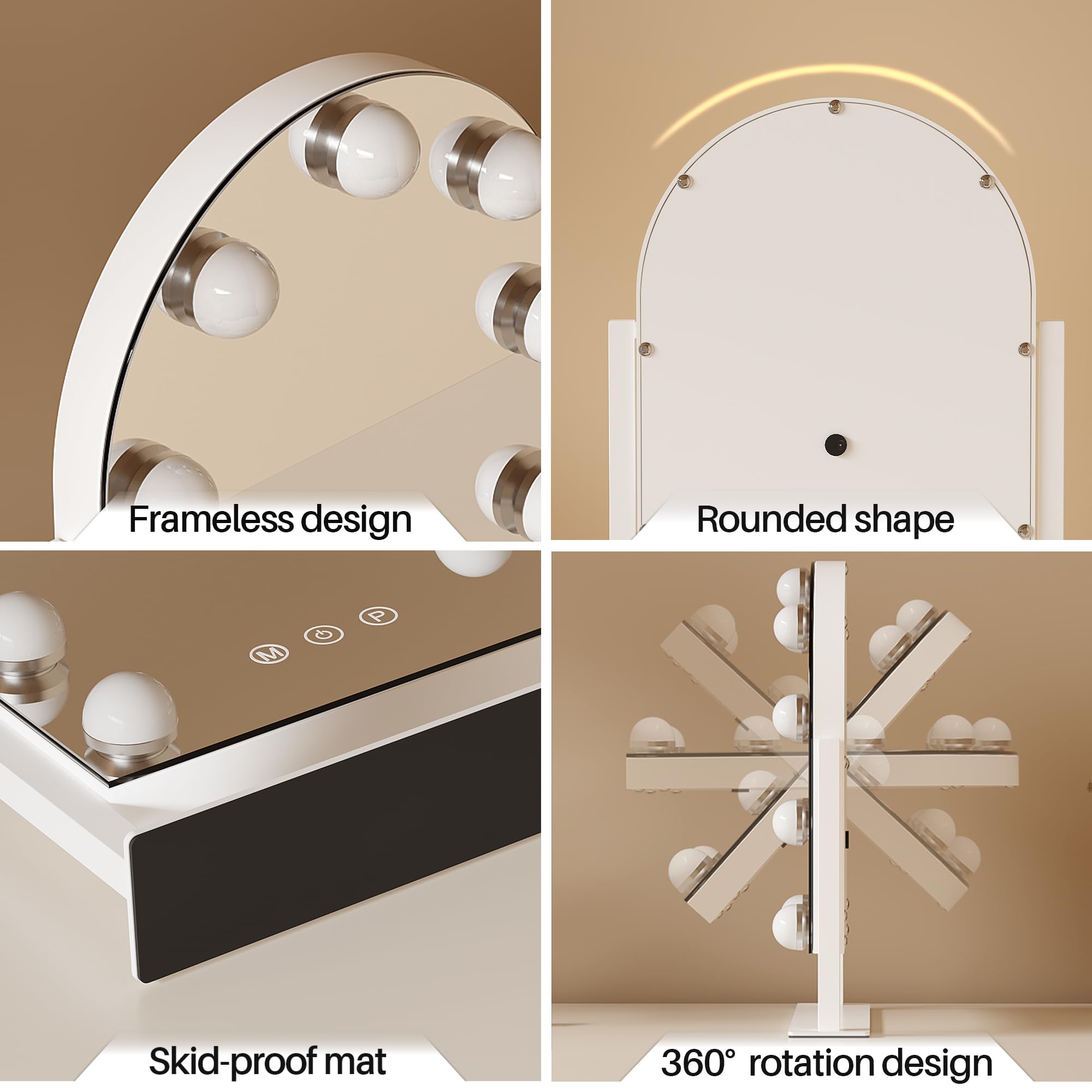 ZL ZELing Makeup Mirror with Lights  Vanity Mirror with Lights  Lighted Makeup Mirror  3 Color Modes  Dimmable Light 360 Rotation