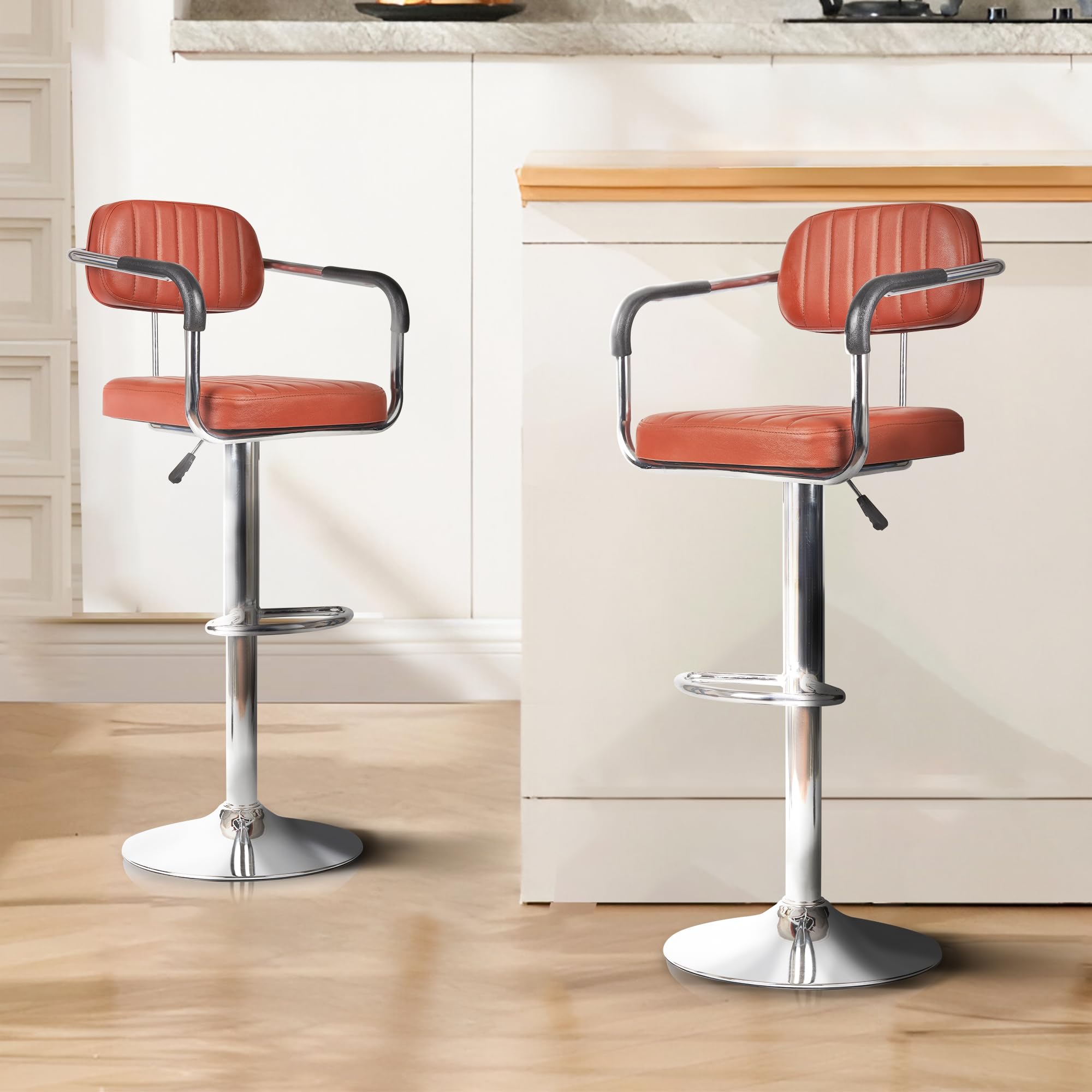 Koorsi & Company. Flexi Bar Chair Chrome Height Adjustable & Revolving/Kitchen Chair With 6 Months Limited Warranty (Brown, Set 