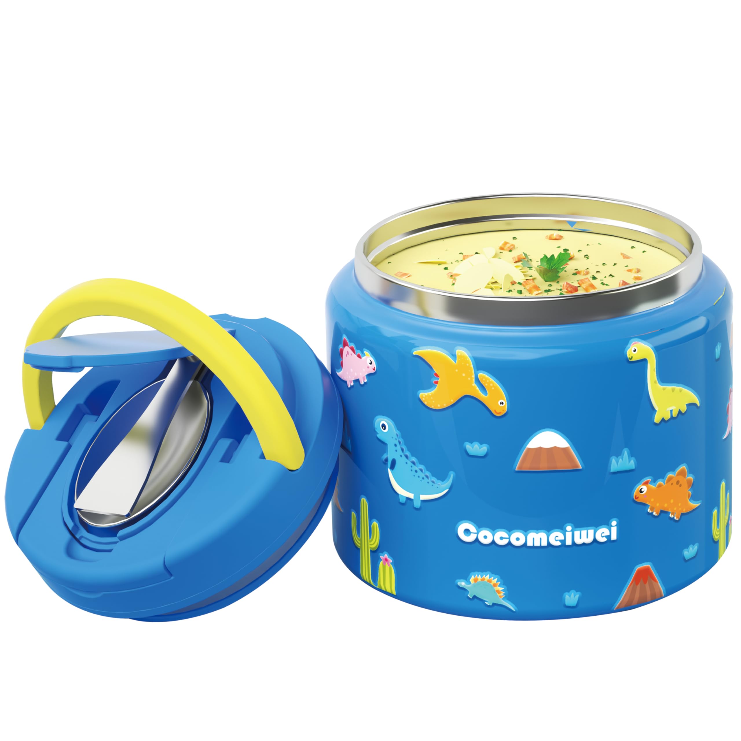 CocoMeiwei 11.8 oz Thermo for Hot Food, Soup Thermo Stainless Steel, Hot Food Container with Foldup Spoon, Flip Open Lid School