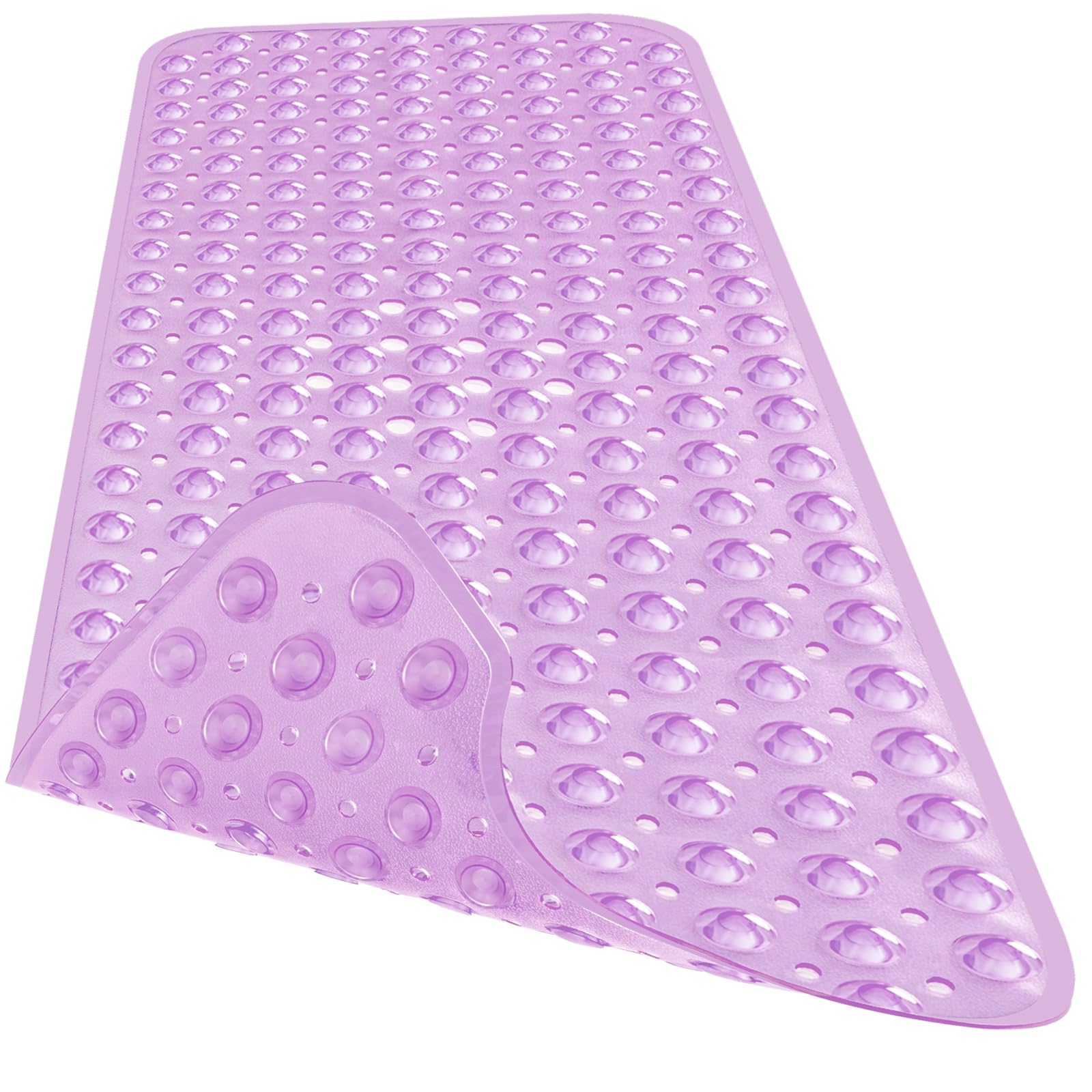 Naoloture Extra Long Bathtub Mat Non Slip, Clear Purple Soft Bath Mat For Tub 40 X 16 Inch Full Size, Bath Tub Shower Mats For B