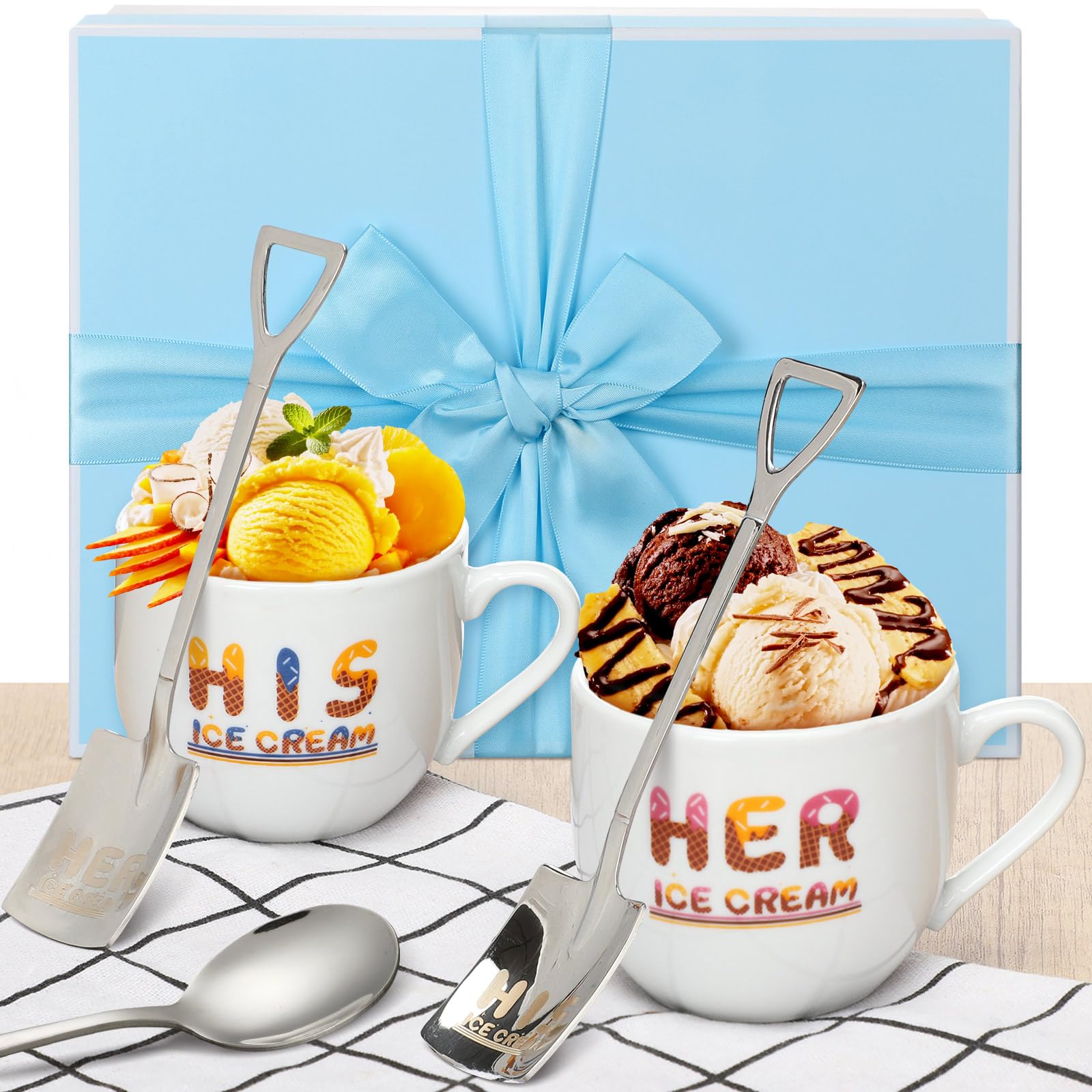 Tioncy 5 Pcs His and Hers Gifts for Anniversary Couple Ice Cream Bowl with Scoop Shovel Spoon with Box for Wedding Birthday Chri