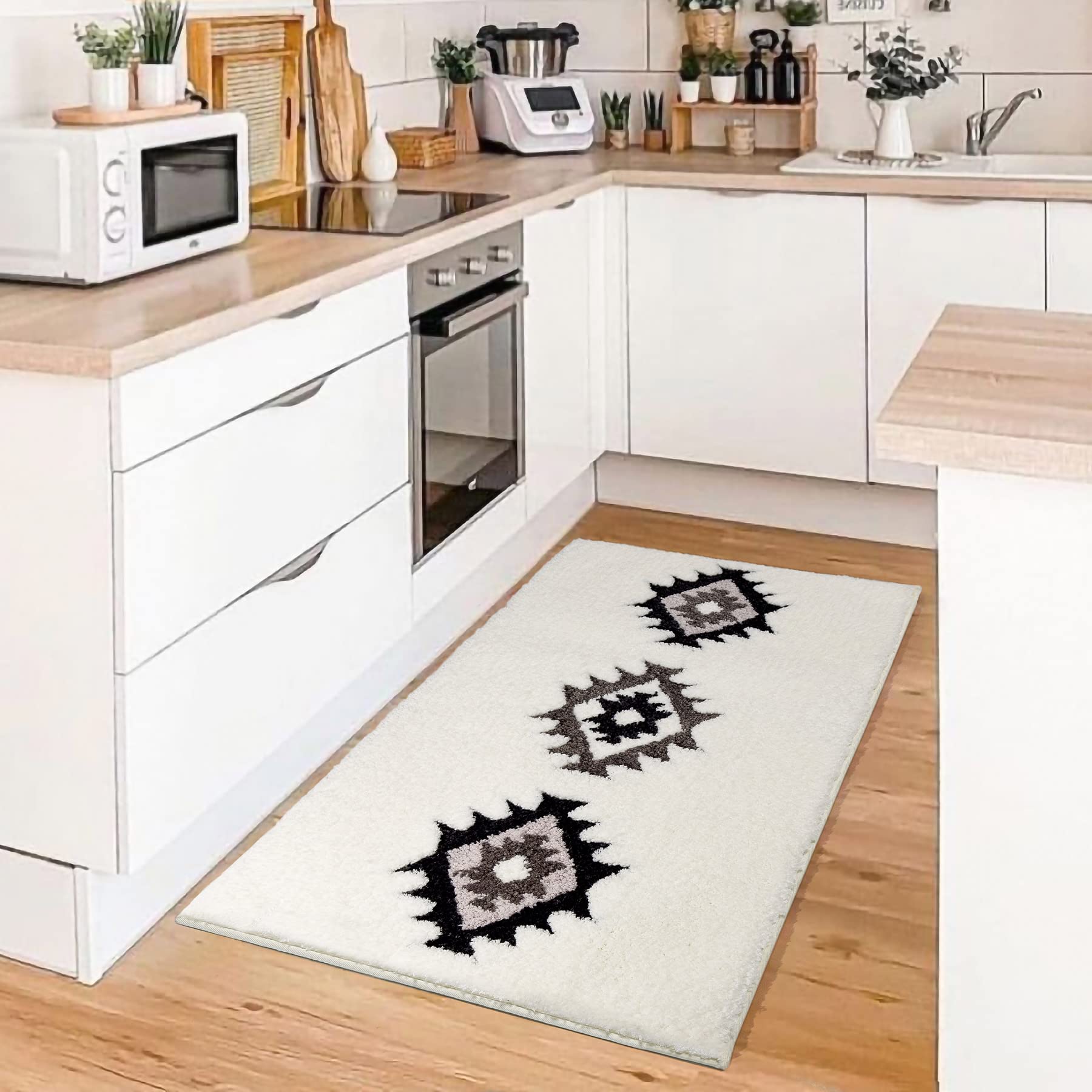 Dexde Boho Bathroom Rugs Black White Bath Mat Non Slip Western Geometric Bath Rug Luxury Soft Absorbent Carpet For Bathroom Show