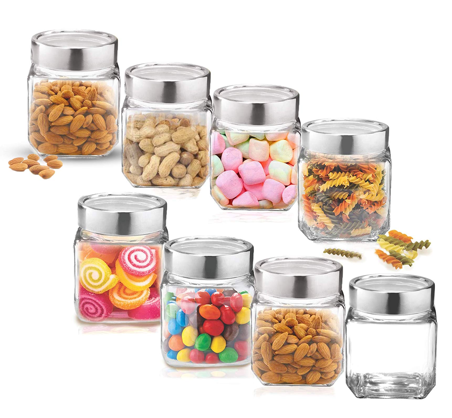 Vency Cube Jar 580Ml, Transparent Storage Container Glass Jar For Spices And More (Set Of 8)