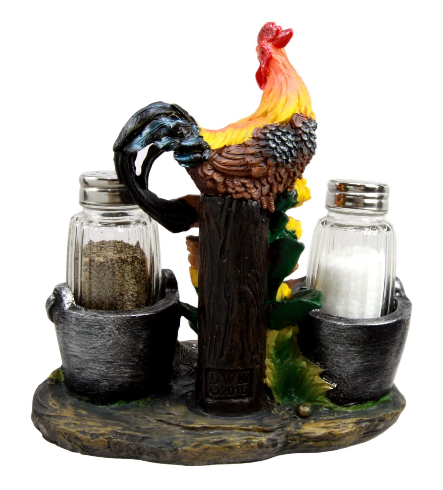 Ebros Gift Country Farm Barnyard Rooster Hen And Chicks Family By Pails And Sunflowers Salt And Pepper Shakers Holder Figurine 7