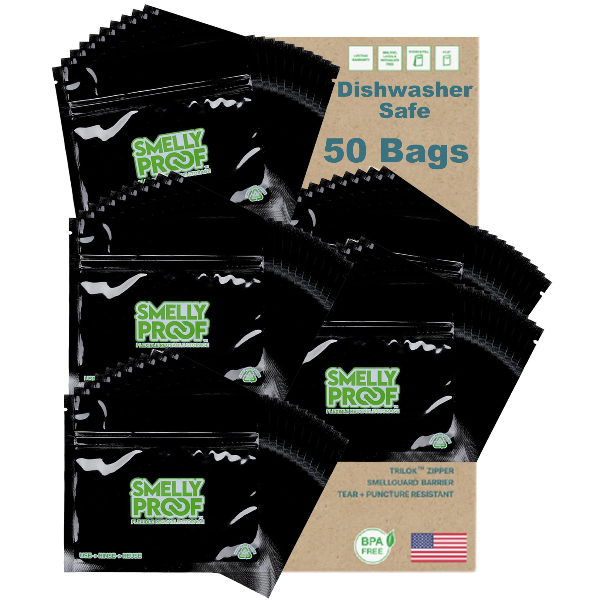 Smelly Proof Reusable Food Storage Bags, Reusable Sandwich Bags, Reusable Freezer Bags, Black 4-Mil Thick, Heavy Duty, US-Made N