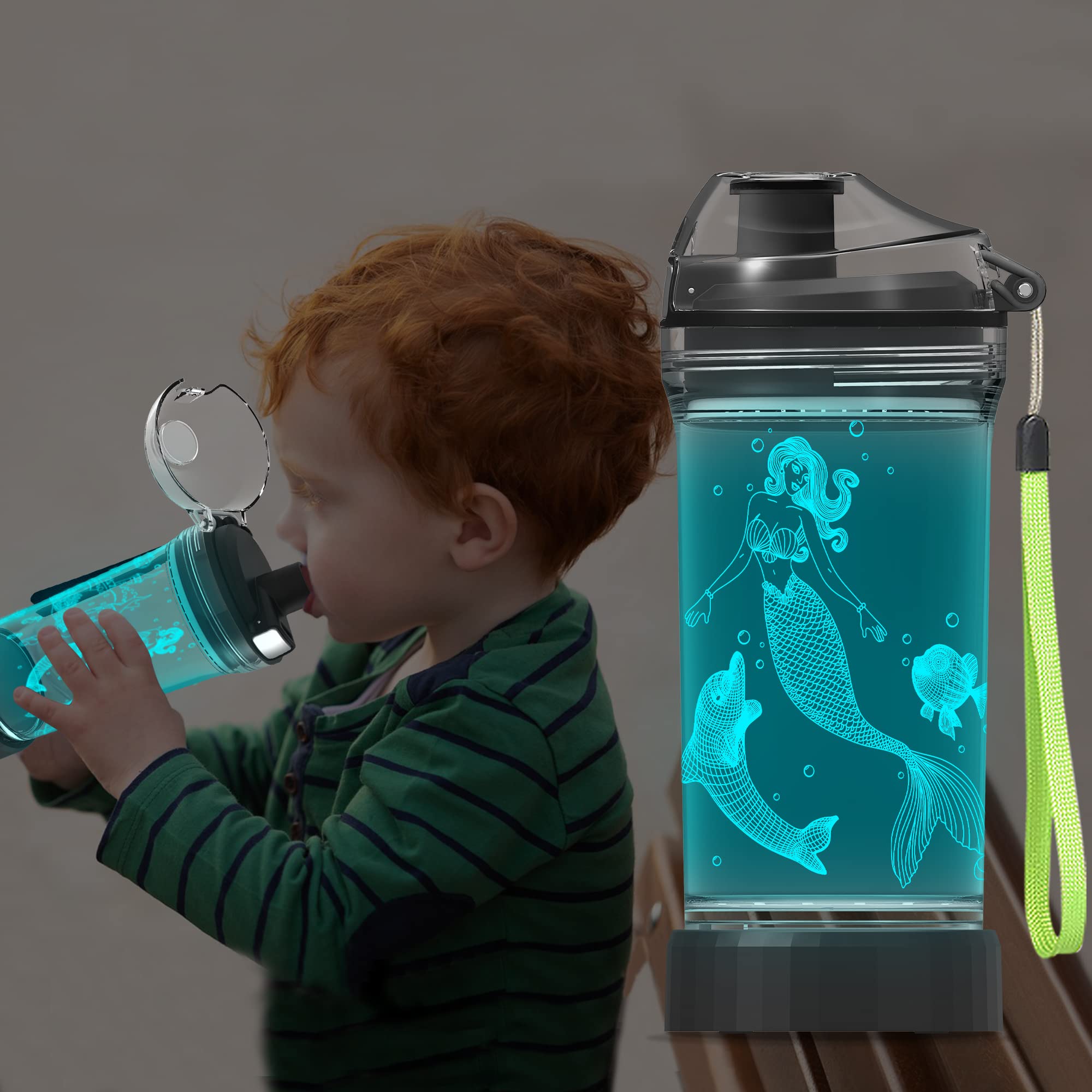 Yuandian Light Up Kids Water Bottle With 3D Mermaid Design- 14 Oz Tritan Bpa Free Eco-Friendly - Cool Drinking Cups Gift For Sch