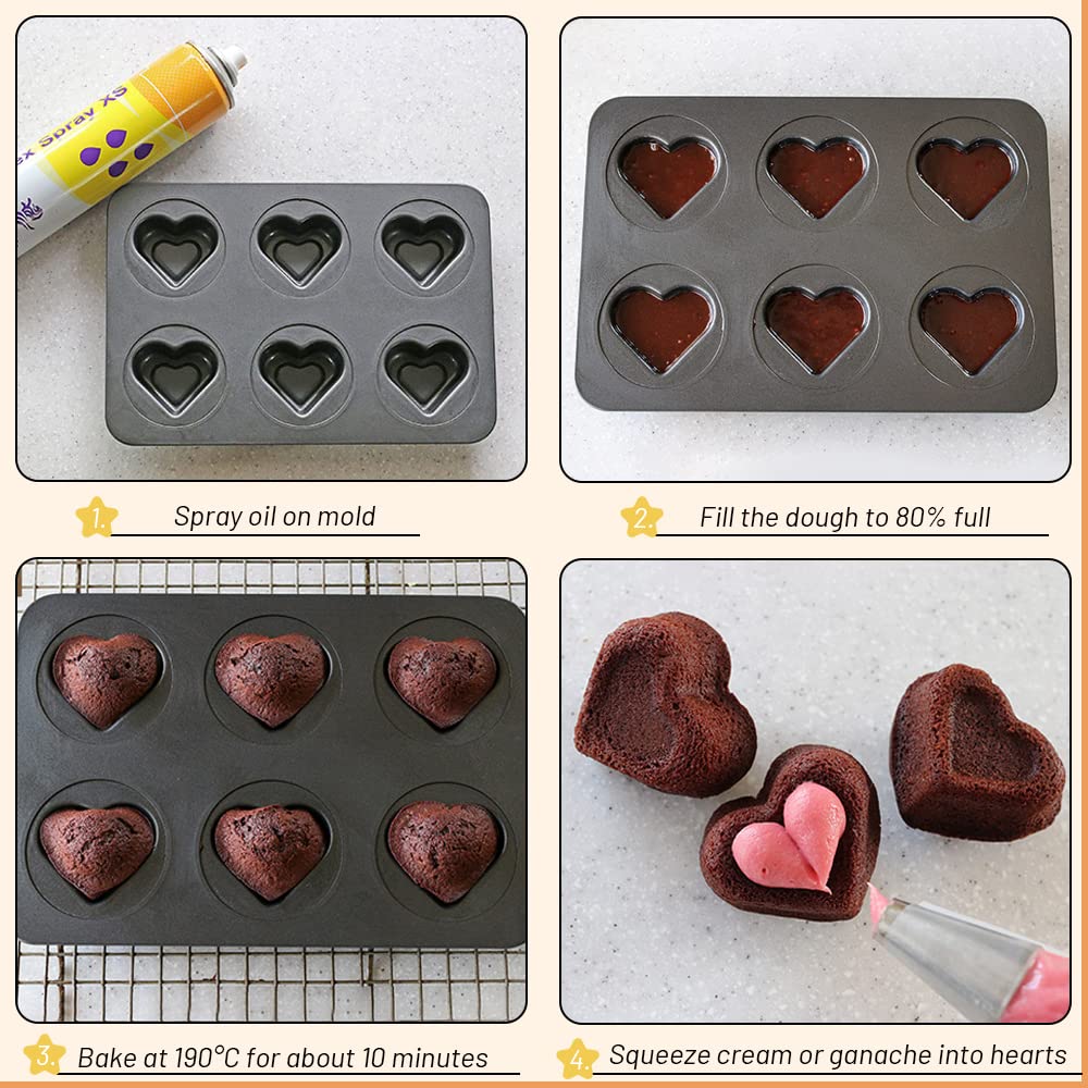 Elesinsoz 6 Cup Valentines Heart Shape Muffin Cupcake Pan Nonstick Cheesecake Brownie Cookie Cake Baking Tin Tray Mold, For Moth