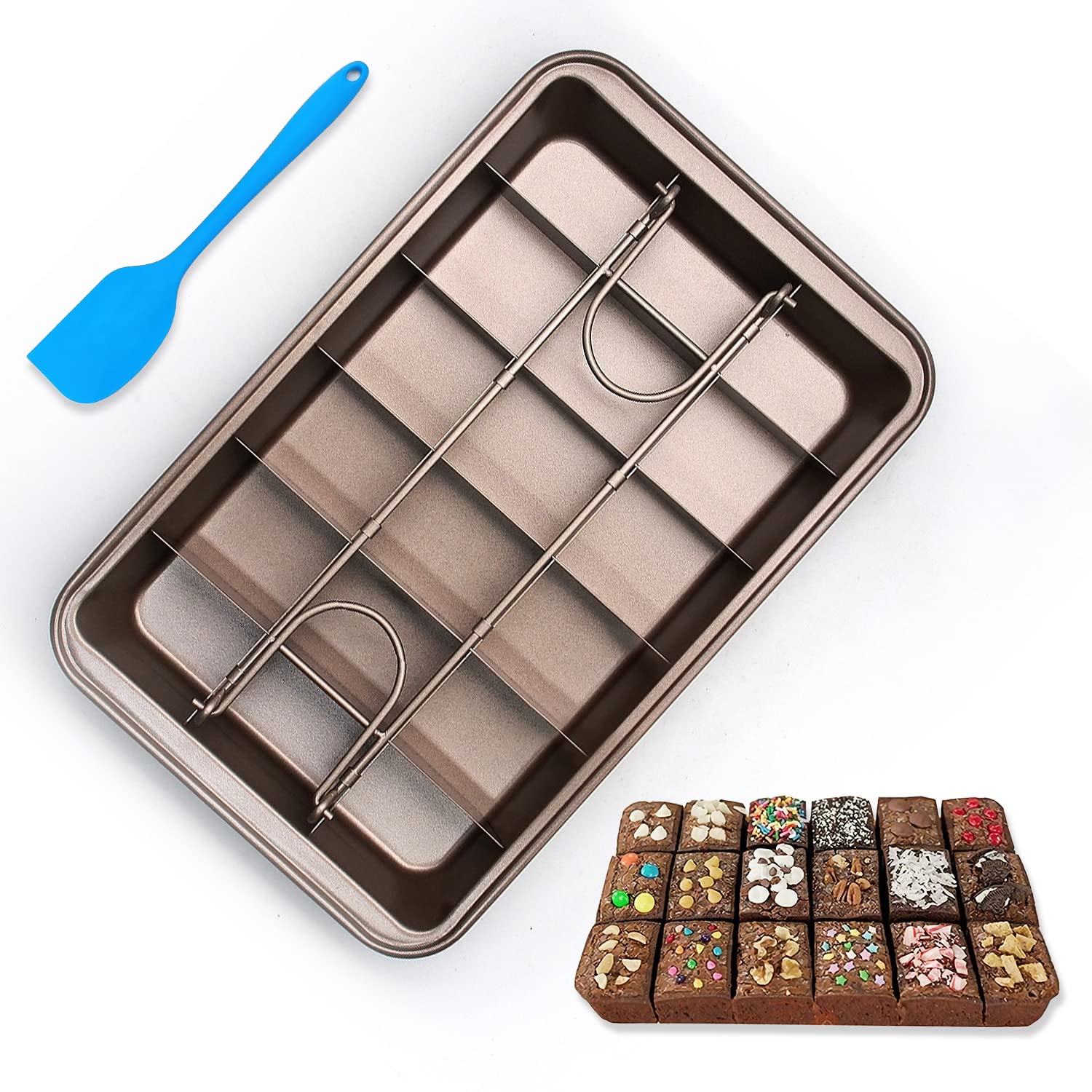 Mysenlan Brownie Pan With Dividers,Nonstick Carbon Steel Baking Loaf Pan Baking Pan Baking Pan,18 Pre-Cut Square Molds For Brown