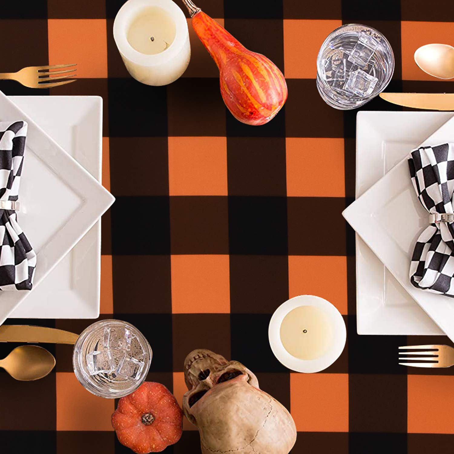 Aspmiz Halloween Tablecloth, Plaid Checkered Table Cloth, Orange And Black Tablecloths, Machine Washable Tablecloth Rectangle Fo
