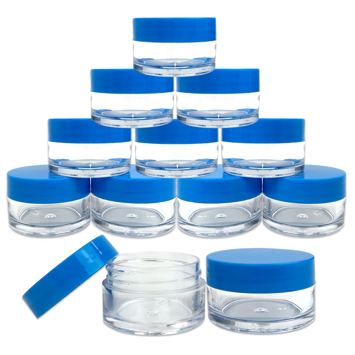 Beauticom 12 Pieces 20G/20ML Round Clear Jars with Blue Lids for Jams, Honey, Cooking Oils, Herbs and Spices  BPA Free