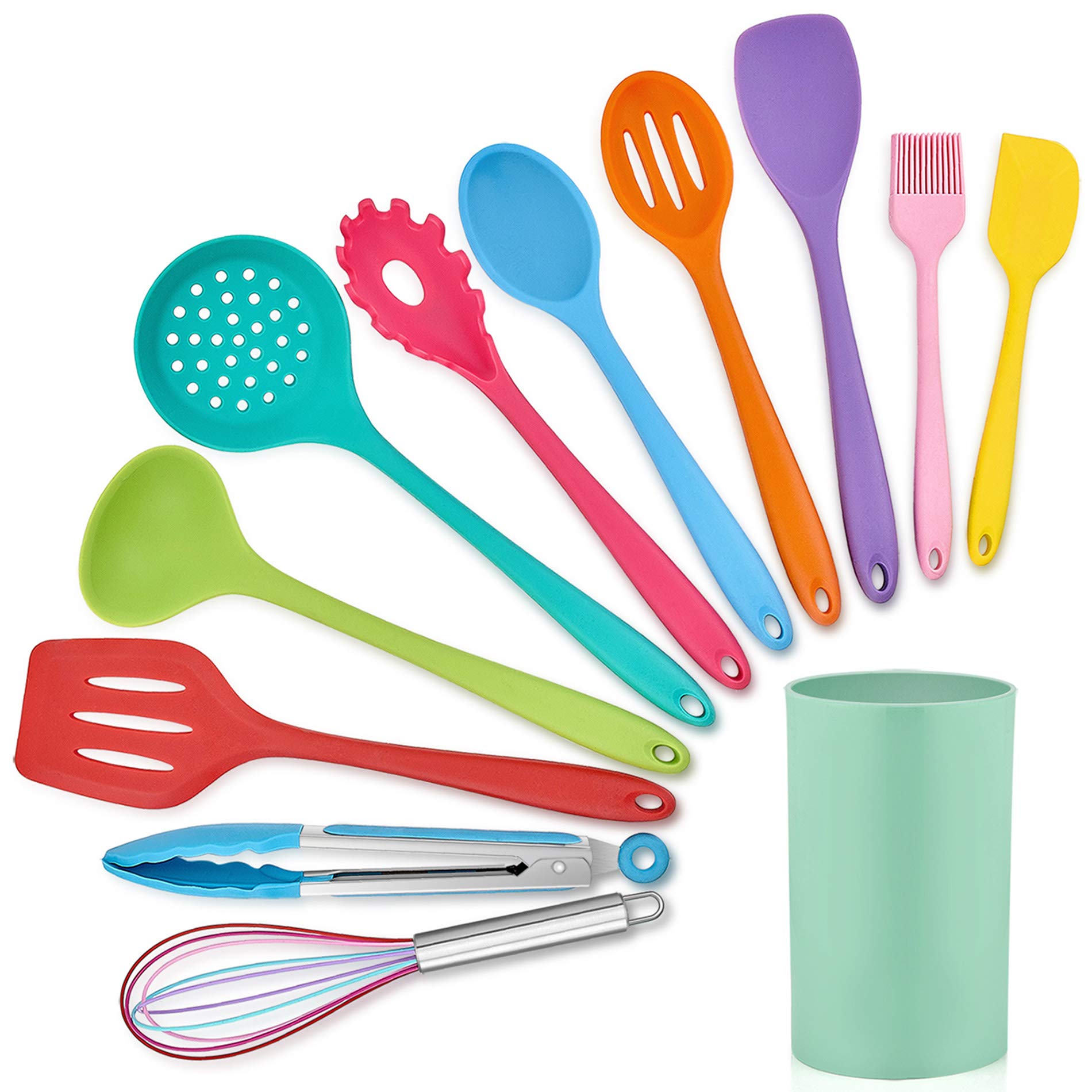Lianyu 12-Piece Silicone Kitchen Cooking Utensils With Holder, Kitchen Tools Set Include Slotted Spatula Spoon Turner Ladle Tong