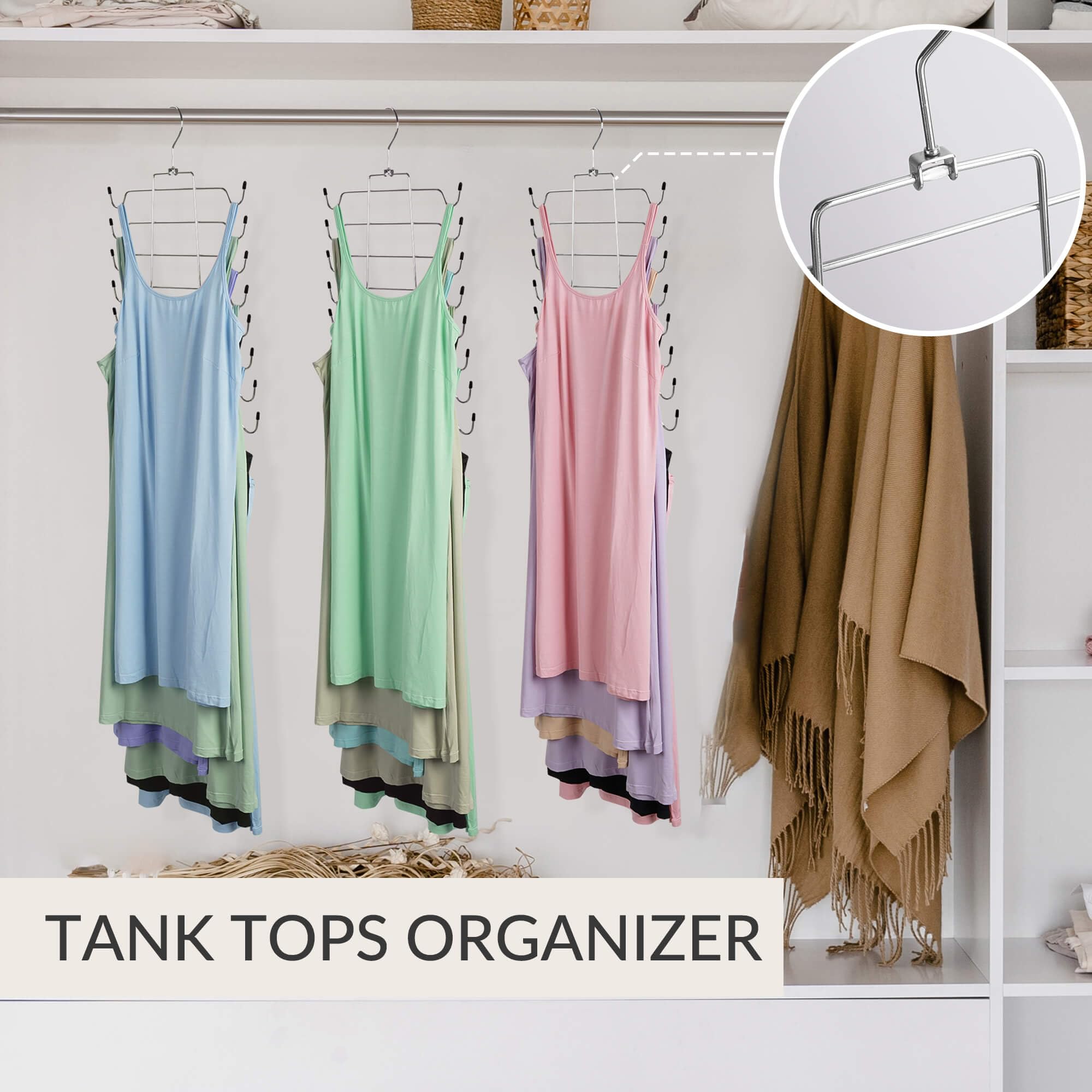 ZEDODIER 3 Pack Tank Top Hanger  Space Saving Bra Hangers  Non-Slip Hanging Sport Bras Holder  Closet Organizers and Storage for Camisoles Tank Tops Bras Ties Swimsuits Strappy Dress  Silver