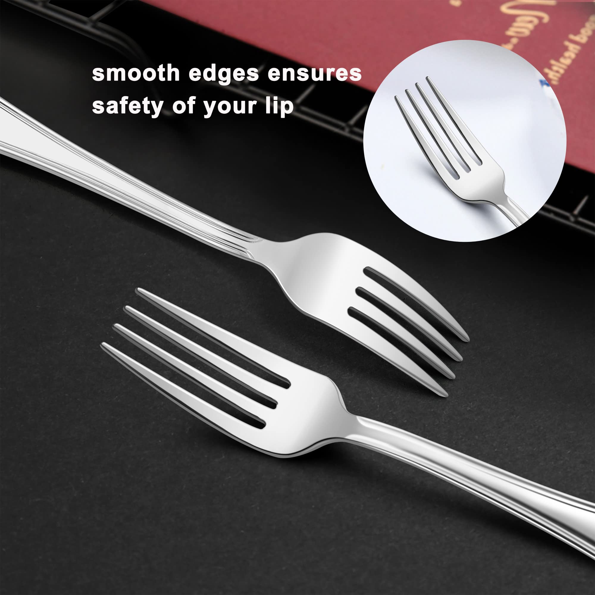 Salad Forks Set Of 12, Lianyu 6.7 Inches Stainless Steel Forks Silverware, Appetizer Dessert Forks With Scalloped Edge, Cutlery