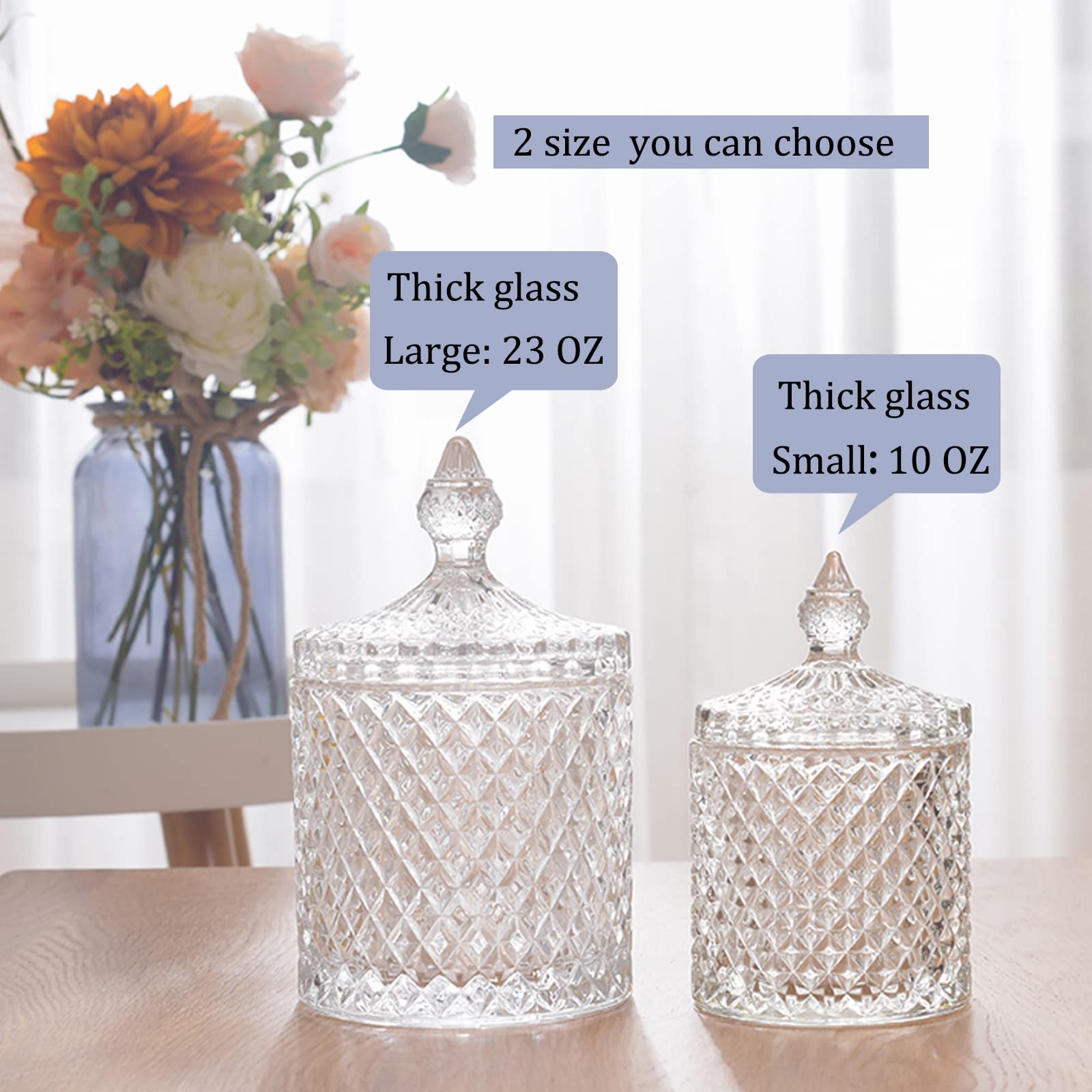 rejomiik Qtip Holder Glass Apothecary Jars with Lid Bathroom Accessories Vanity Organizers and Makeup Storage for Cotton Swabs  2 Pack Small and Large Clear