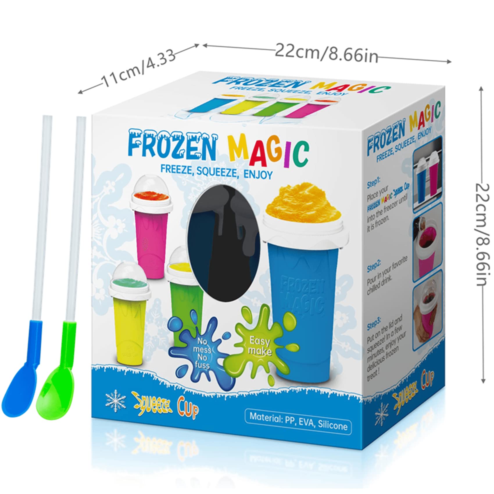 Regnbue 2 Pcs Slushie Maker Cup, Magic Quick Frozen Smoothies Cup Double Layer Squeeze Cup Homemade Milk Shake Ice Cream Maker C