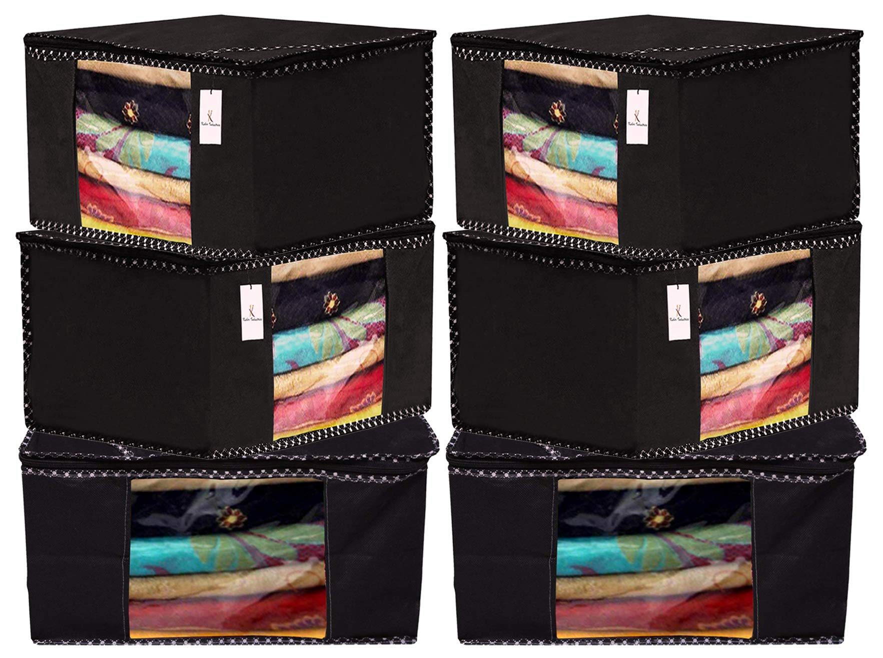 Kuber Industries 6 Pieces Non Woven Fabric Saree Cover/Clothes Organiser For Wardrobe Set With Transparent Window, Extra Large (