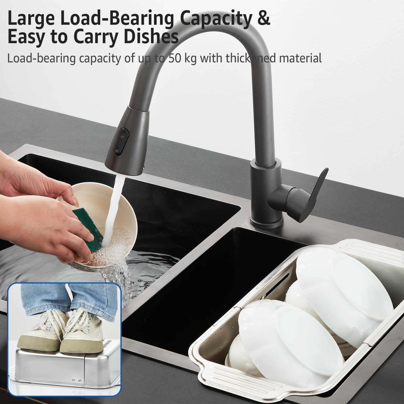 4 In 1 Collapsible Sink Colander For Kitchen Sink Food Grade 304 Stainless Steel Over The Sink Strainer Extend Kitchen Sink Drai