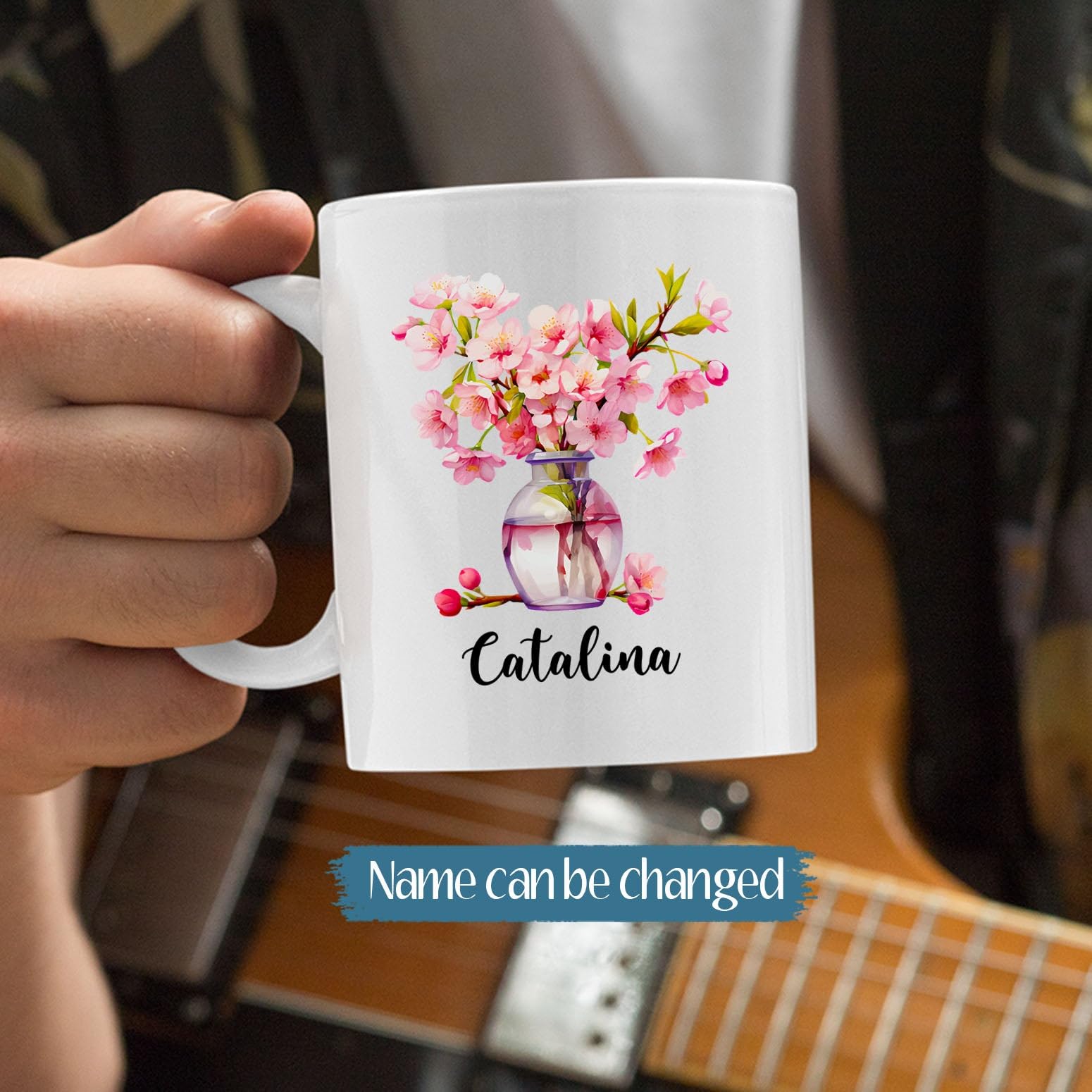 Cherry Blossom Gifts, Customized Cherry Blossom Coffee Cup with Name, Personalized Sakura Ceramic Mug for Women, Custom Cherry B