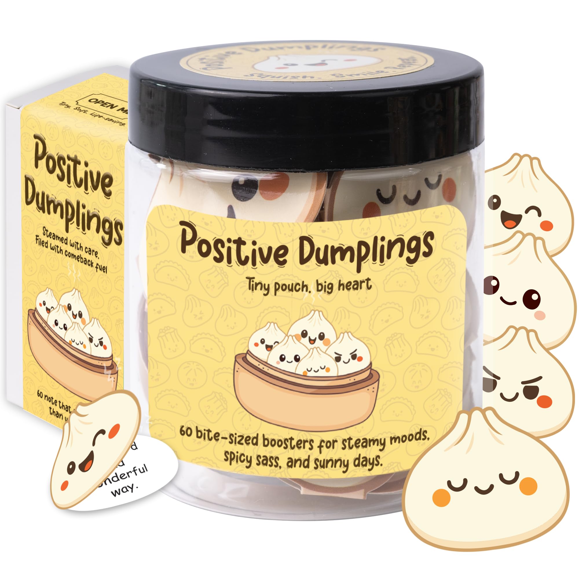 Positive Dumpling Jar - Emotional Support Dumplings, Cute Self Care & Comfort Jar with 60 Uplifting Notes, Funny Christmas Gifts