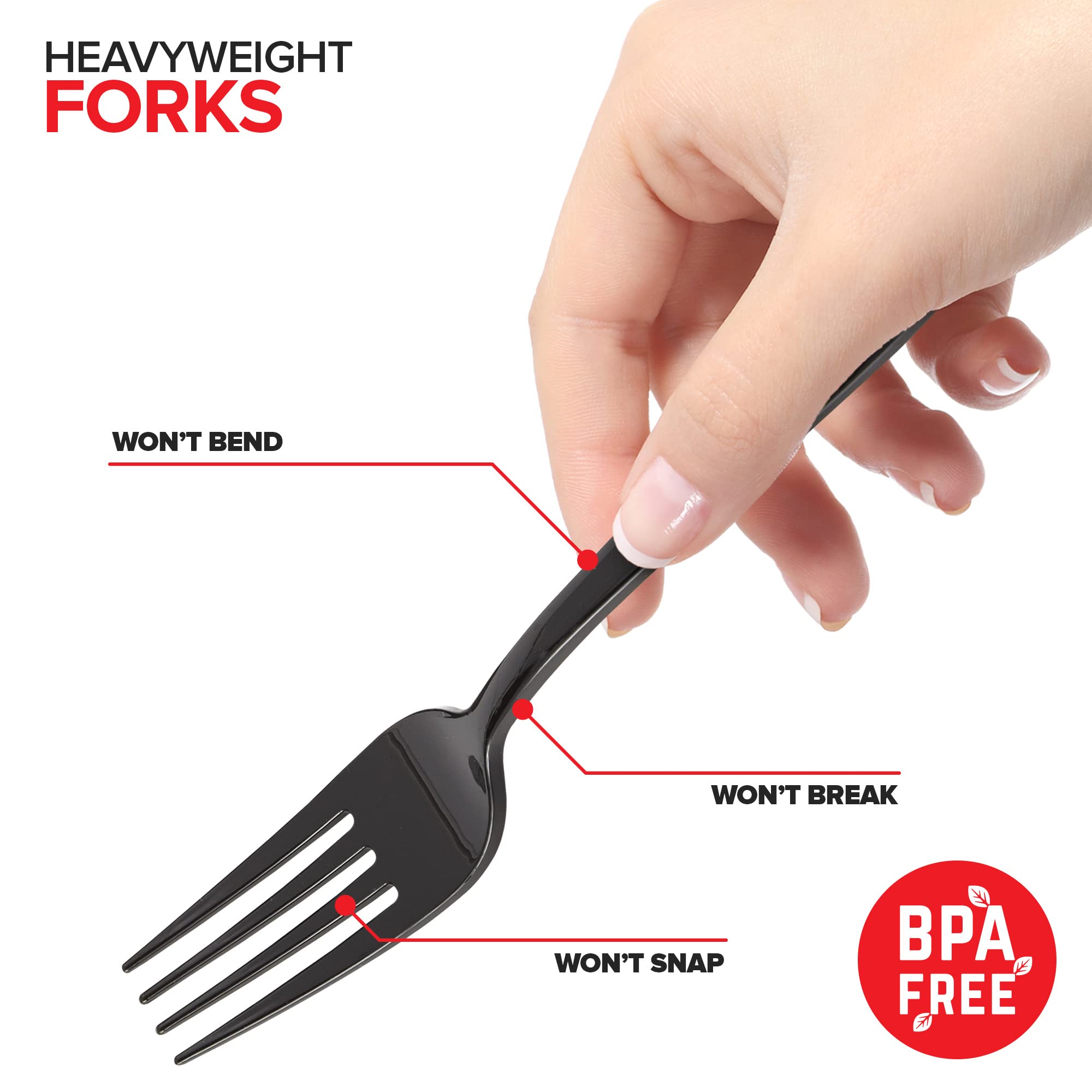 (125-Count) Plastic Forks, Disposable Silverware For Dinner, Heavy Duty Utensils, Heavyweight Party Flatware, Bulk Cutlery In Bl