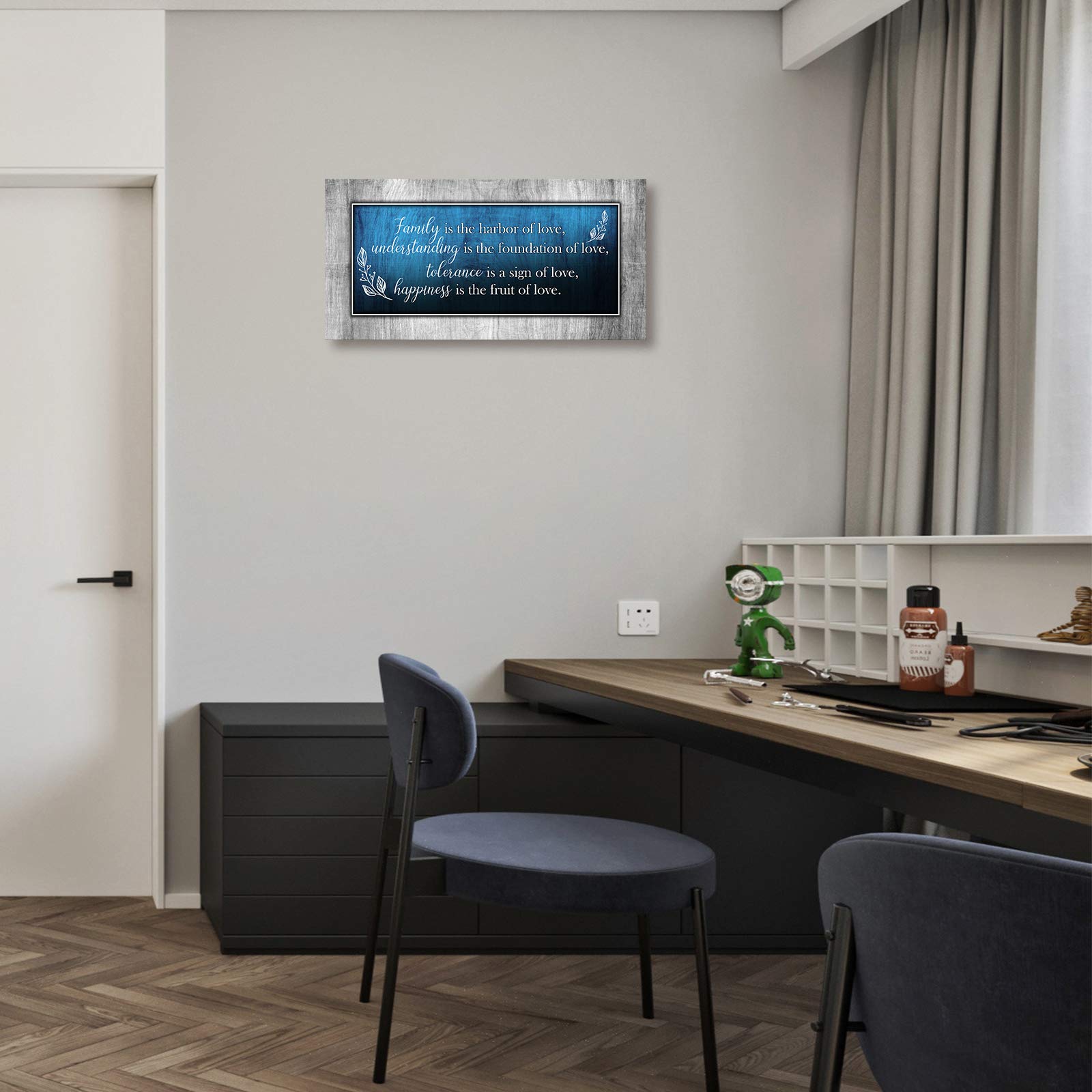 Canvas Wall Art Love Quotes Wall Art Navy Blue And Grey Family Word Picture Prints For Living Room Bedroom Framed Artwork Ready